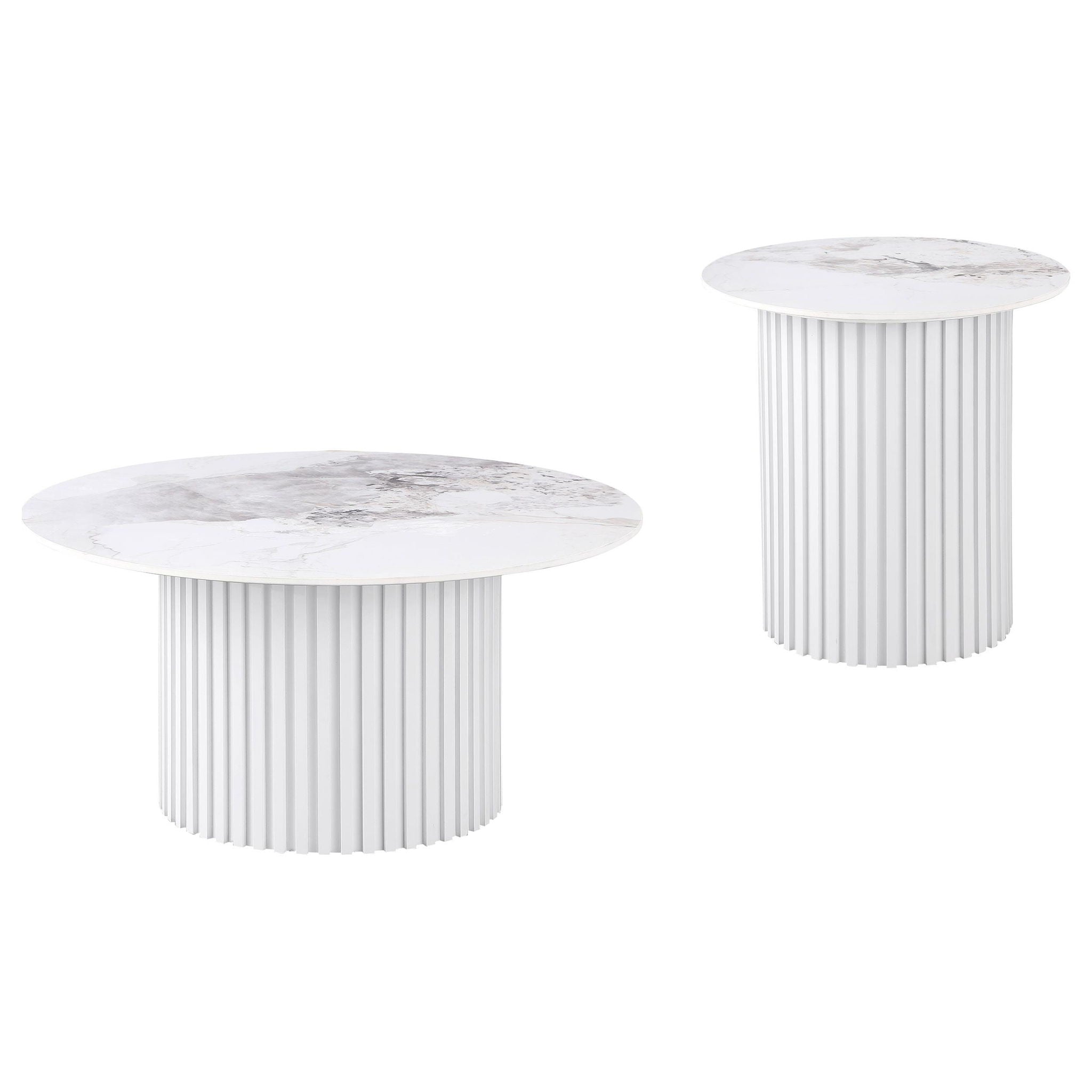 Rowena 2-piece Coffee and End Table Set White Faux Marble