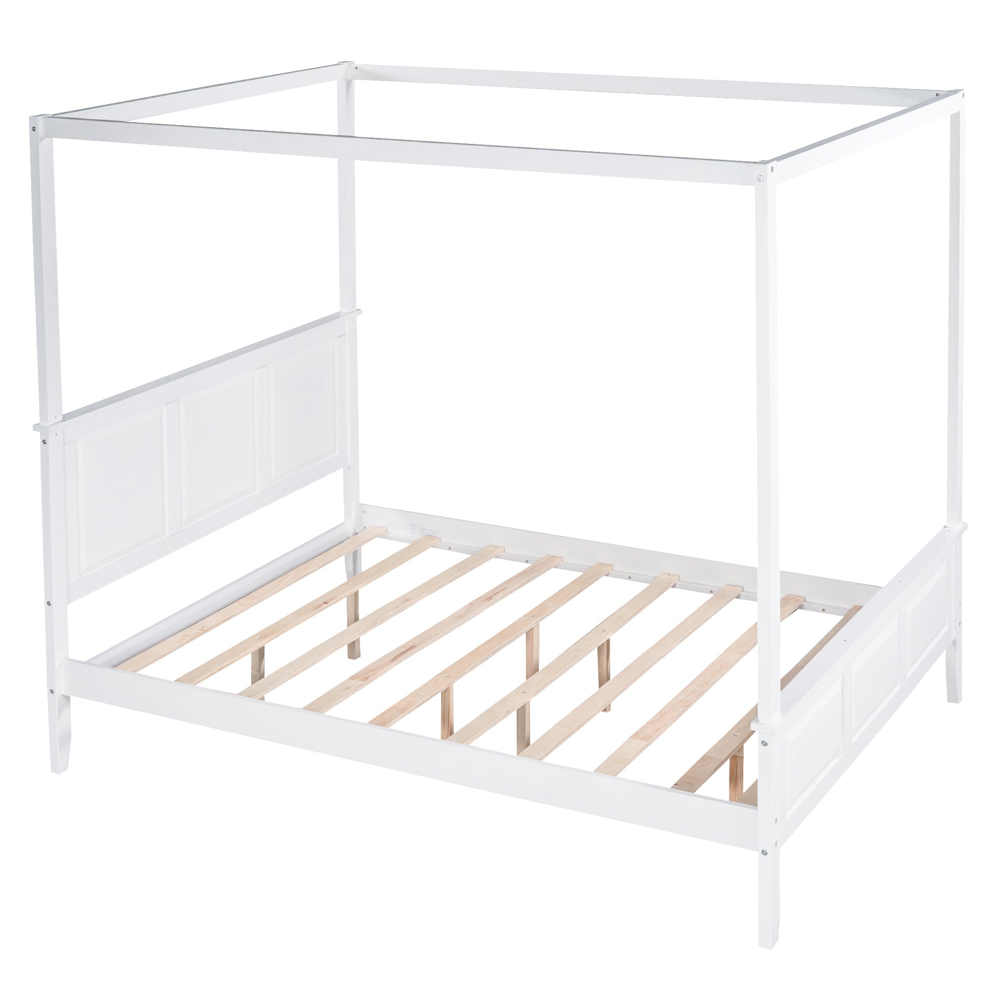 Queen Size Canopy Platform Bed with Headboard and Footboard,Slat Support Leg,White - Atlantic Fine Furniture Melbourne FL