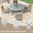 Outdoor Wooden Dinning Set With An Umbrella Hole And Removable Cushions For Patio
