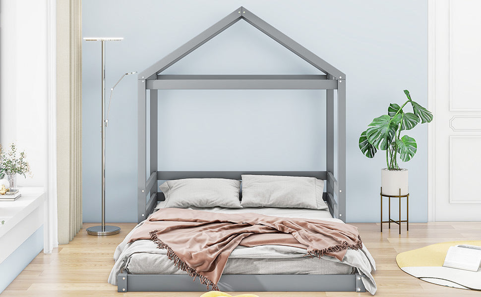 Wood Full Size House Bed with Guardrail, Grey - Atlantic Fine Furniture Melbourne FL