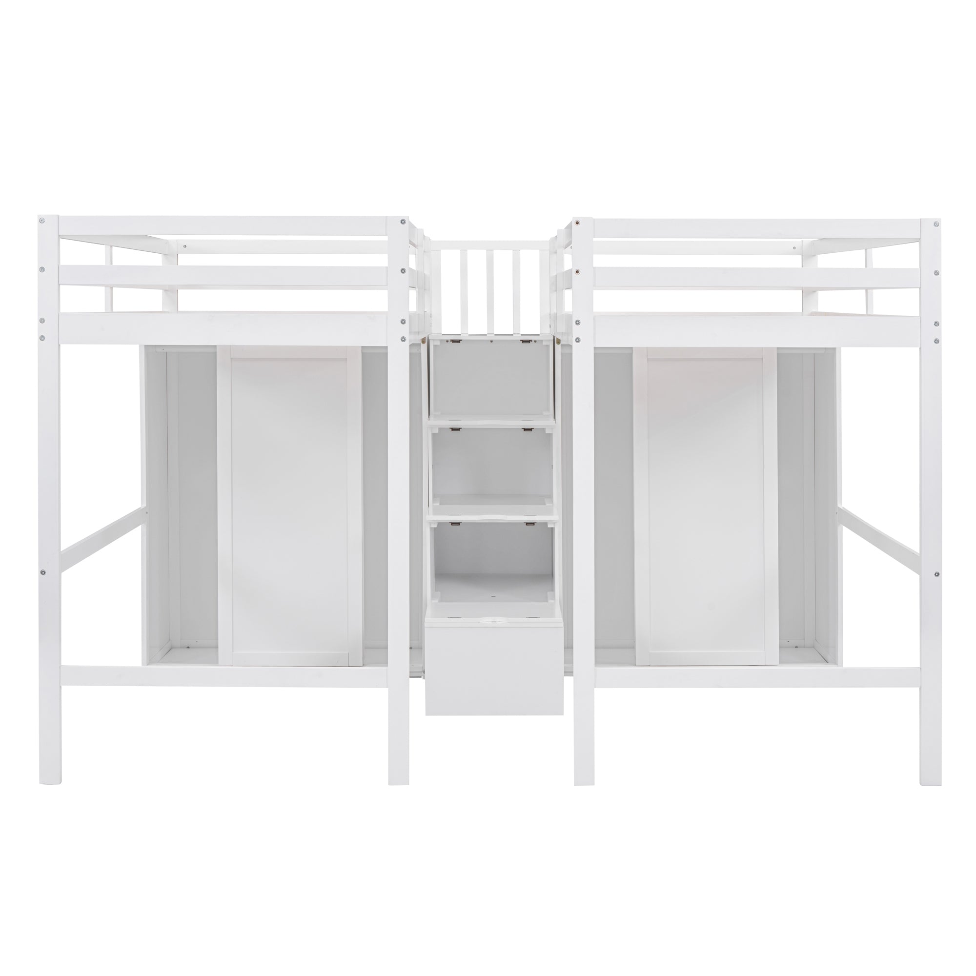 Double Twin Loft Beds with Wardrobes and Staircase, White - Atlantic Fine Furniture Melbourne FL