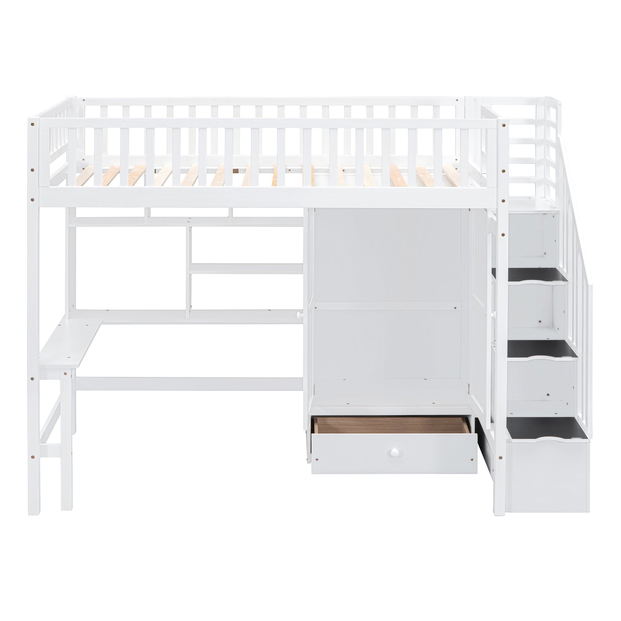 Twin size Loft Bed with Bookshelf,Drawers,Desk,and Wardrobe-White - Atlantic Fine Furniture Melbourne FL