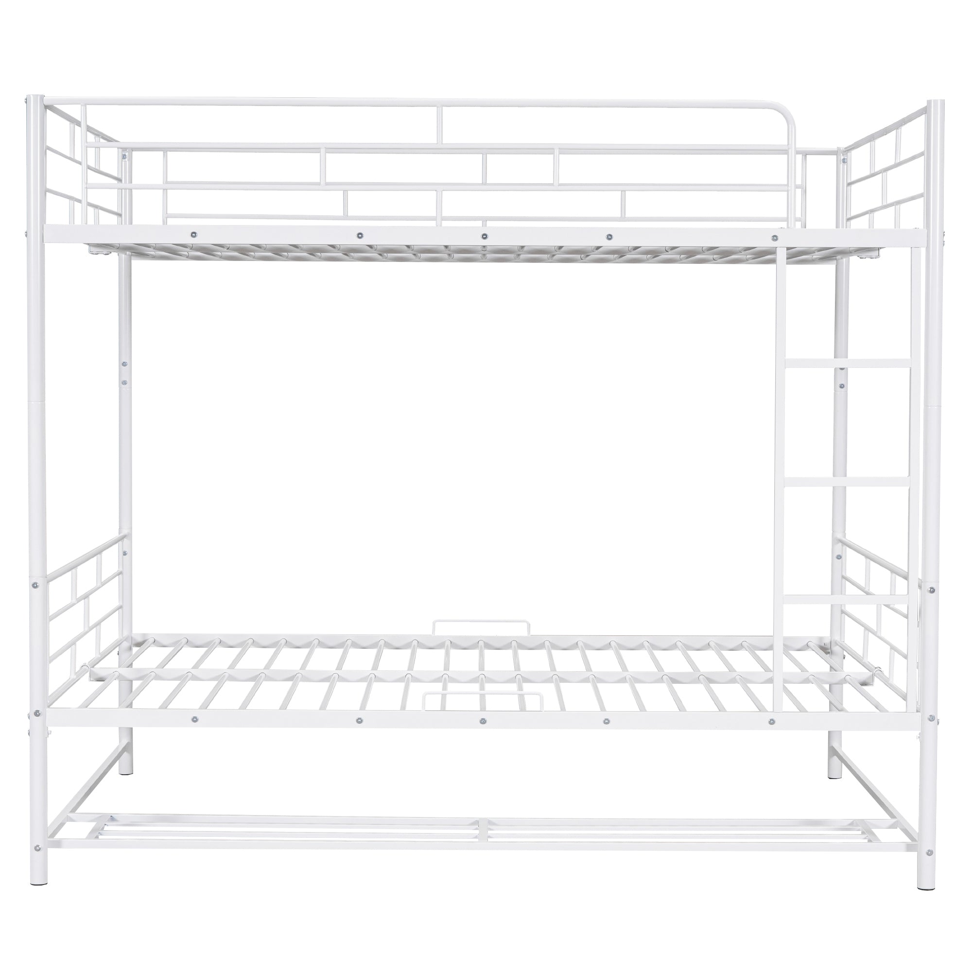 Full Over Full Metal Bunk Bed with Shelf and Guardrails, White - Atlantic Fine Furniture Melbourne FL