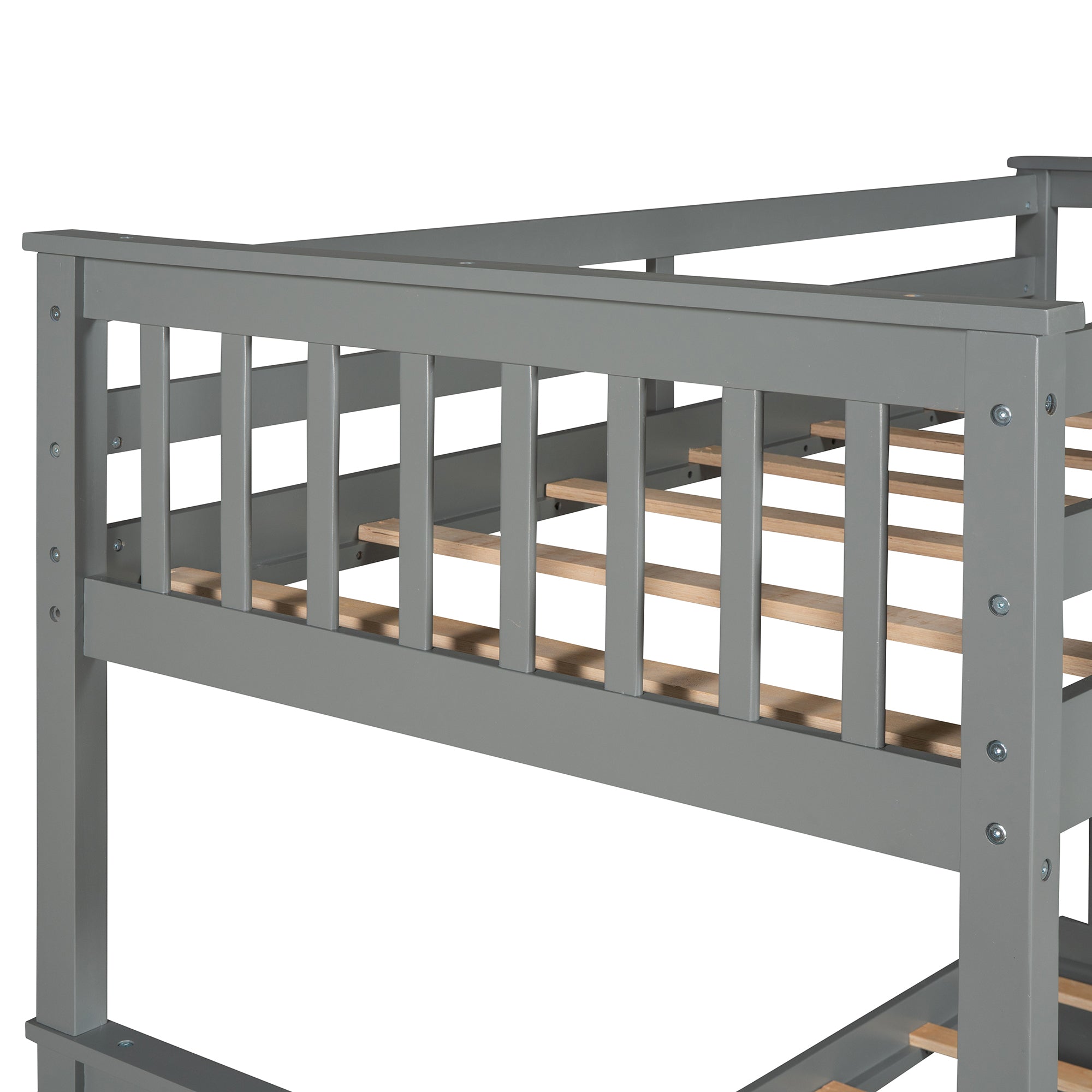 Twin-Over-Twin Bunk Bed with Ladders and Two Storage Drawers (Gray)(LT000265AAE) - Atlantic Fine Furniture Melbourne FL