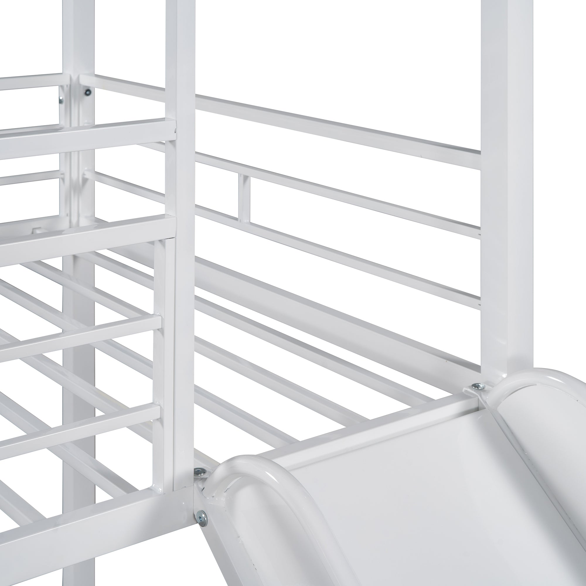 Twin Over Twin Metal Bunk Bed ,Metal Housebed With Slide,Three Colors Available.(White with White Slide)(OLD SKU :LP000095AAK)