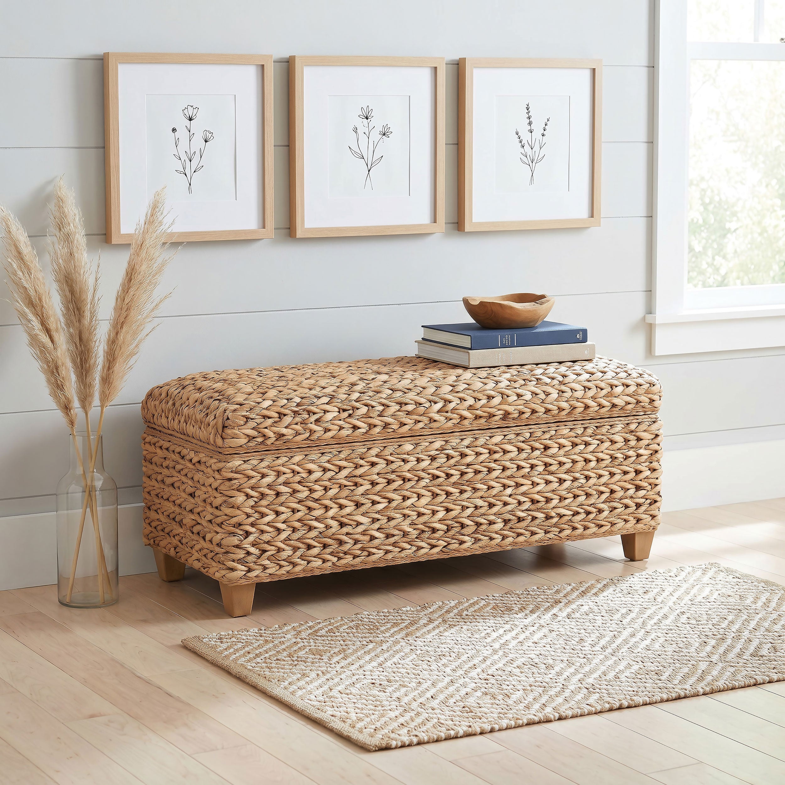 Laughton Hand-Woven Banana Leaf Storage Bench Natural — view 1