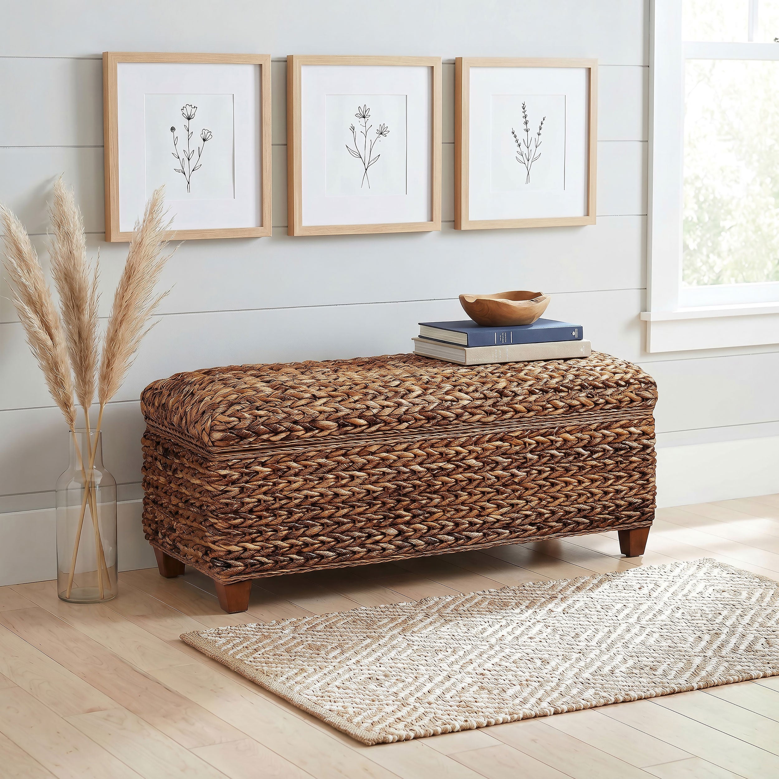 Laughton Hand-Woven Banana Leaf Storage Bench Amber — view 2