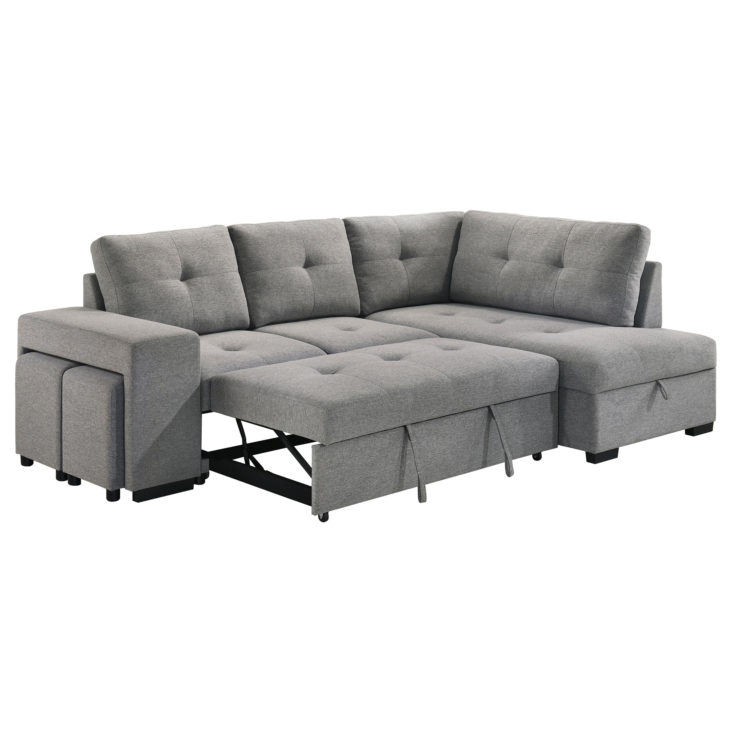 Roanne Fabric Upholstered Sleeper Sectional Sofa Grey — view 7