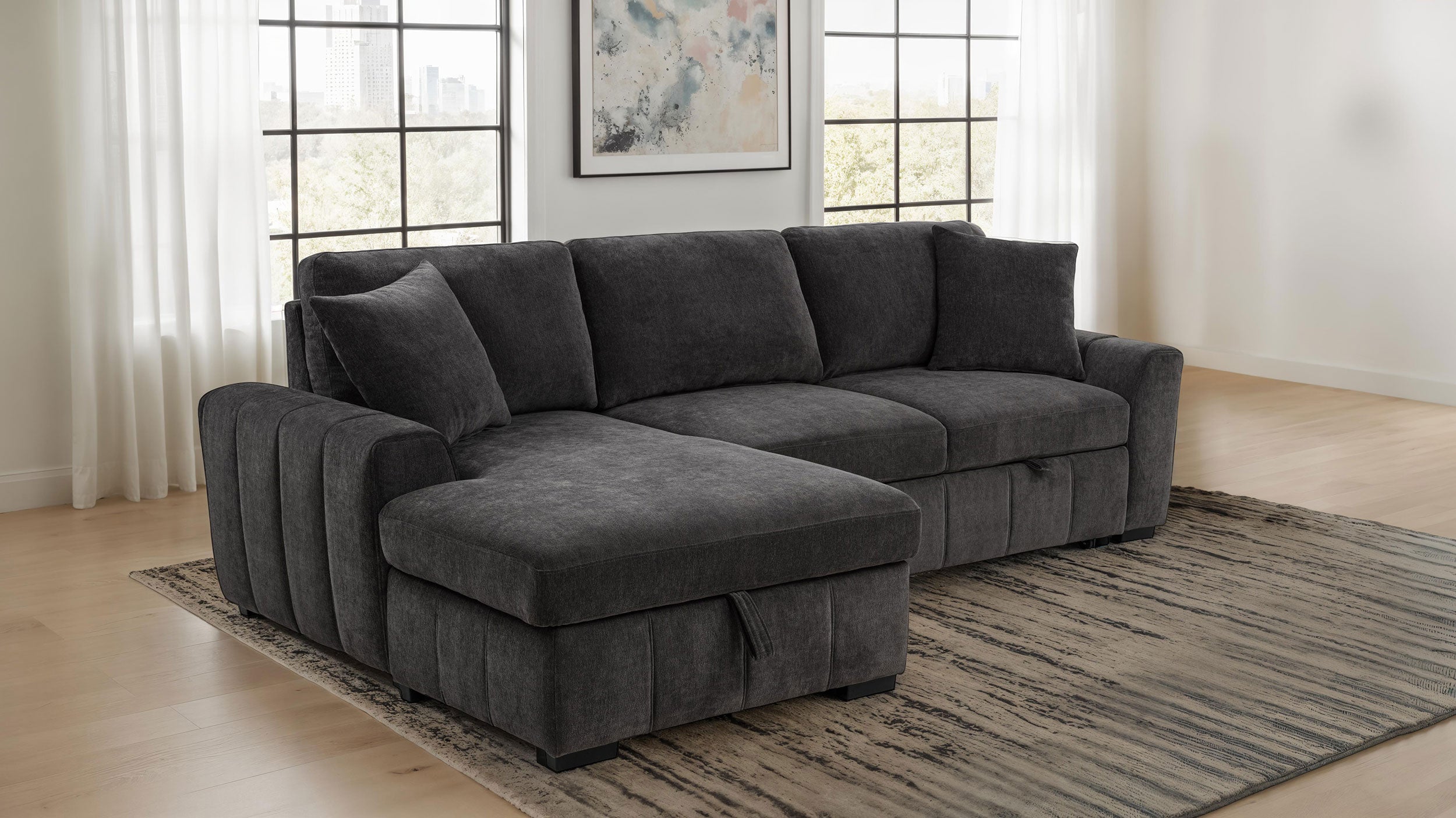 Pastrana Upholstered Sleeper Sectional Sofa LAF Chaise Grey — view 2