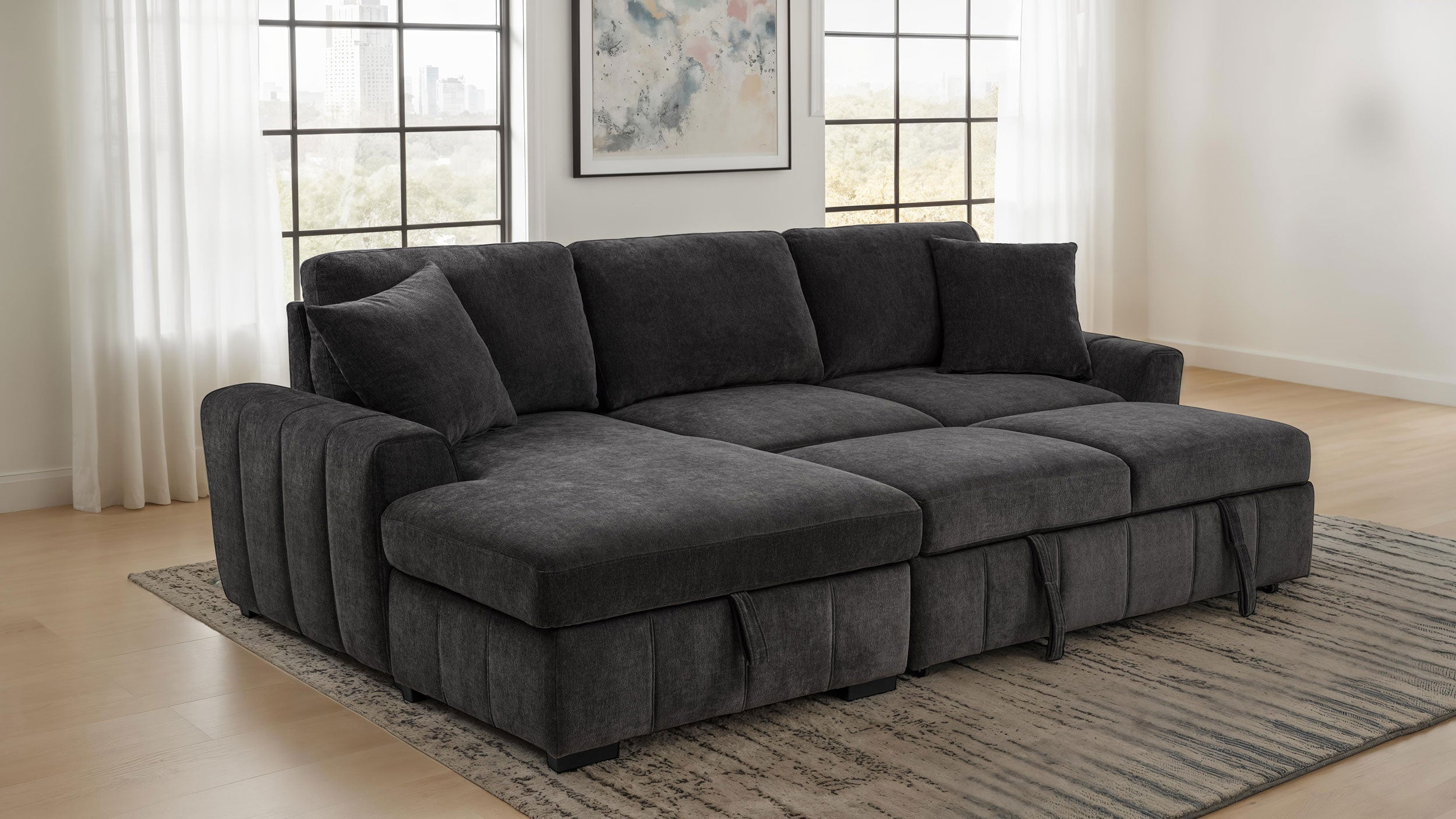 Pastrana Upholstered Sleeper Sectional Sofa LAF Chaise Grey — view 3