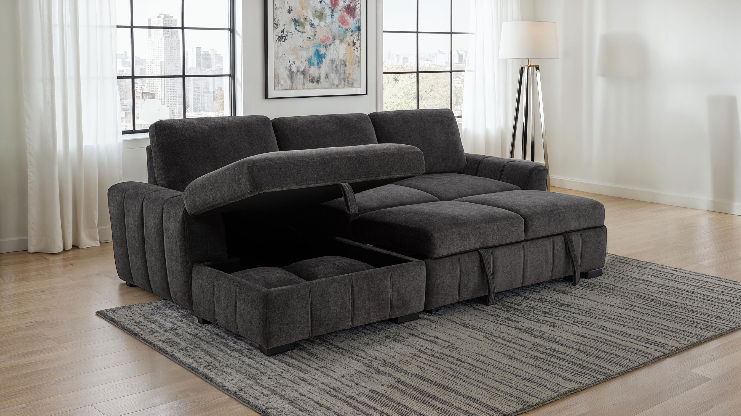 Pastrana Upholstered Sleeper Sectional Sofa LAF Chaise Grey — view 4
