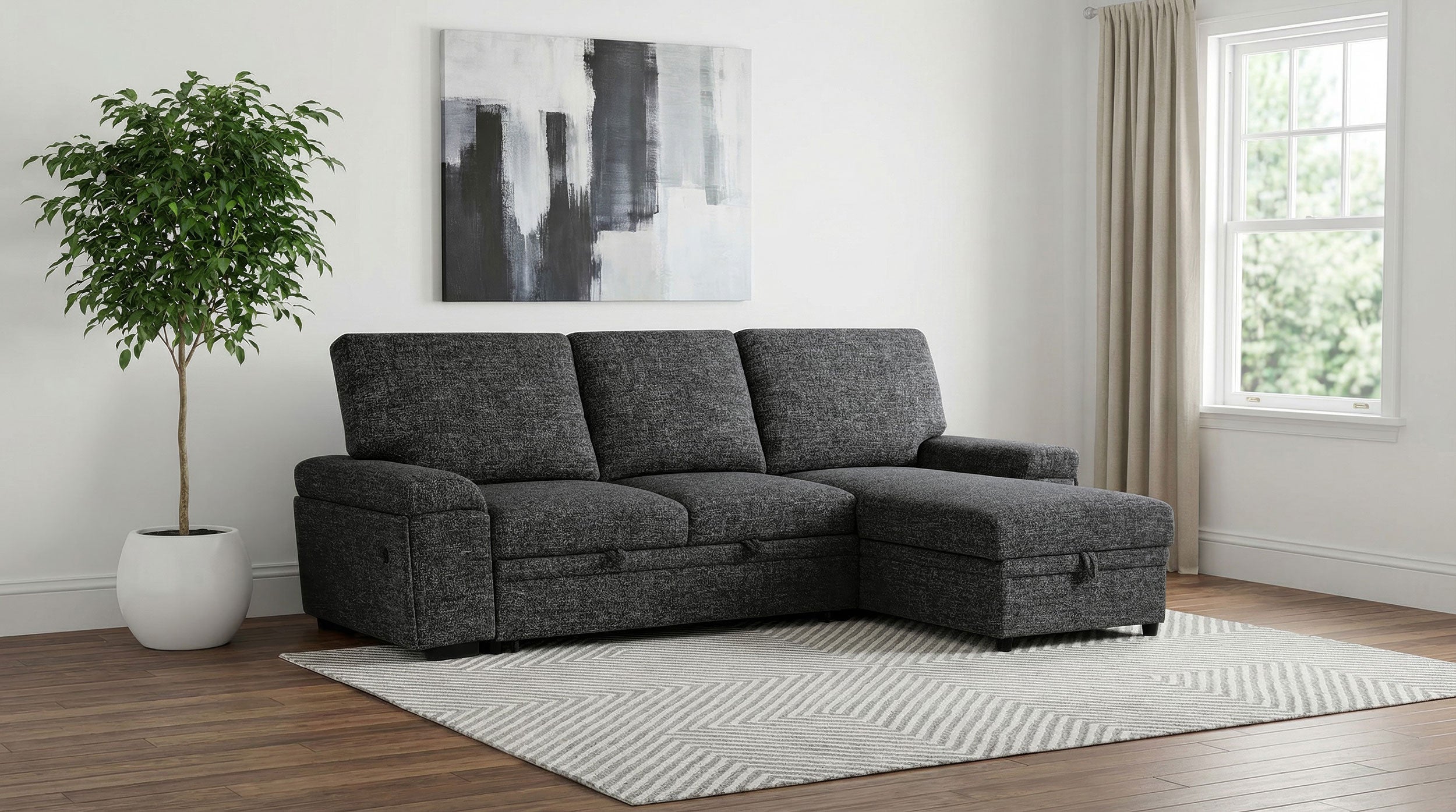 Demko Sleeper Sectional Sofa with Speaker and Storage Chaise Granite — view 2