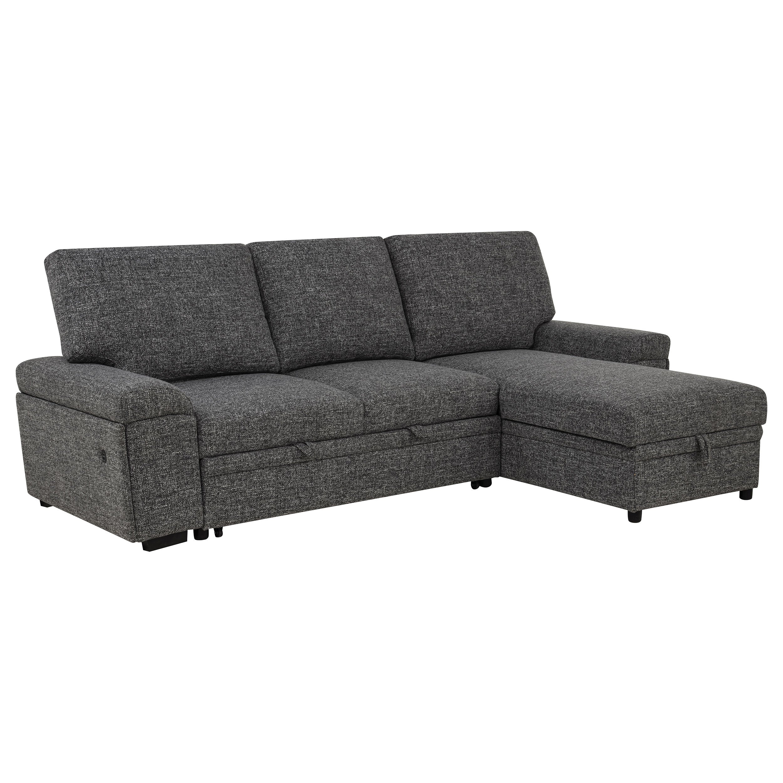 Demko Sleeper Sectional Sofa with Speaker and Storage Chaise Granite — view 1