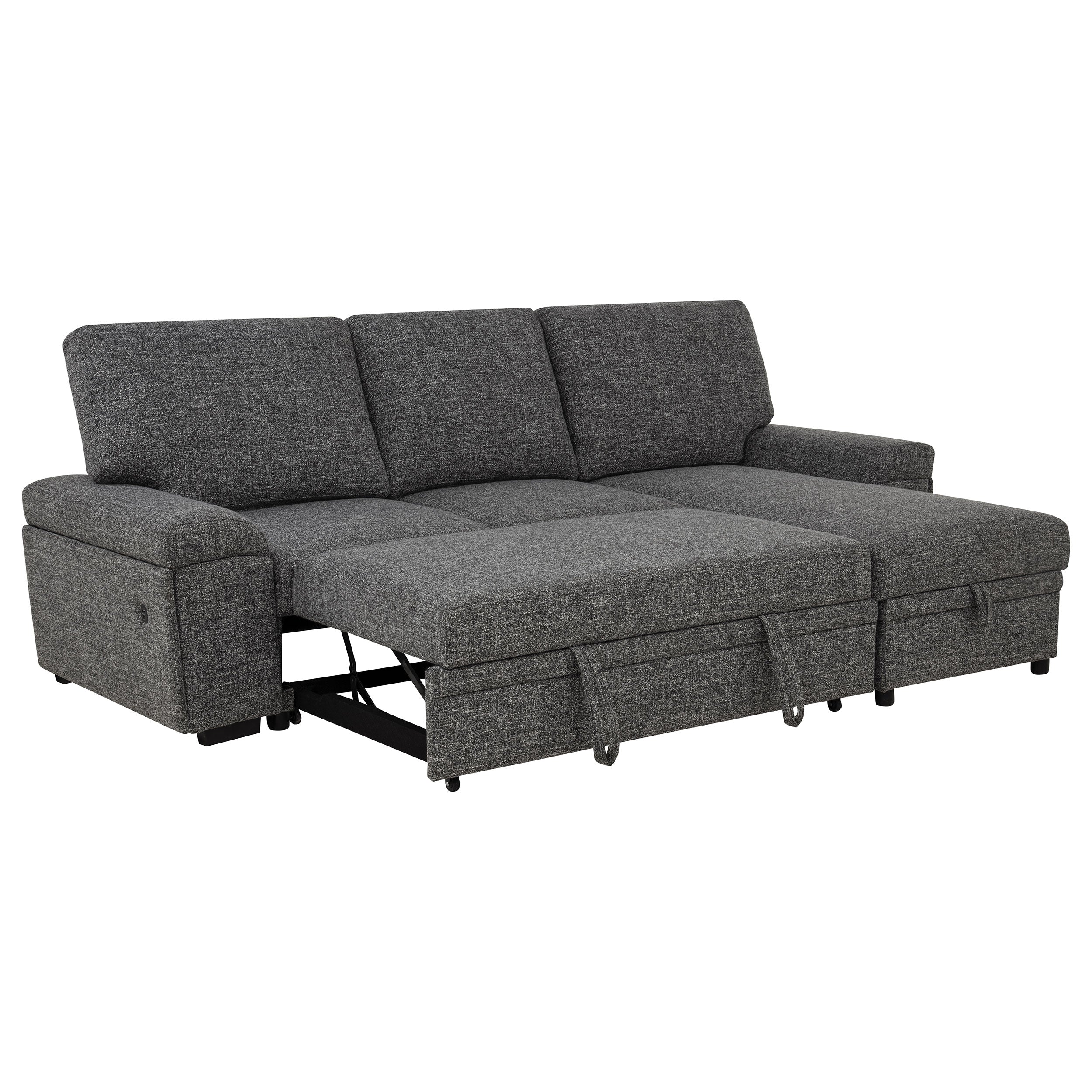 Demko Sleeper Sectional Sofa with Speaker and Storage Chaise Granite — view 6