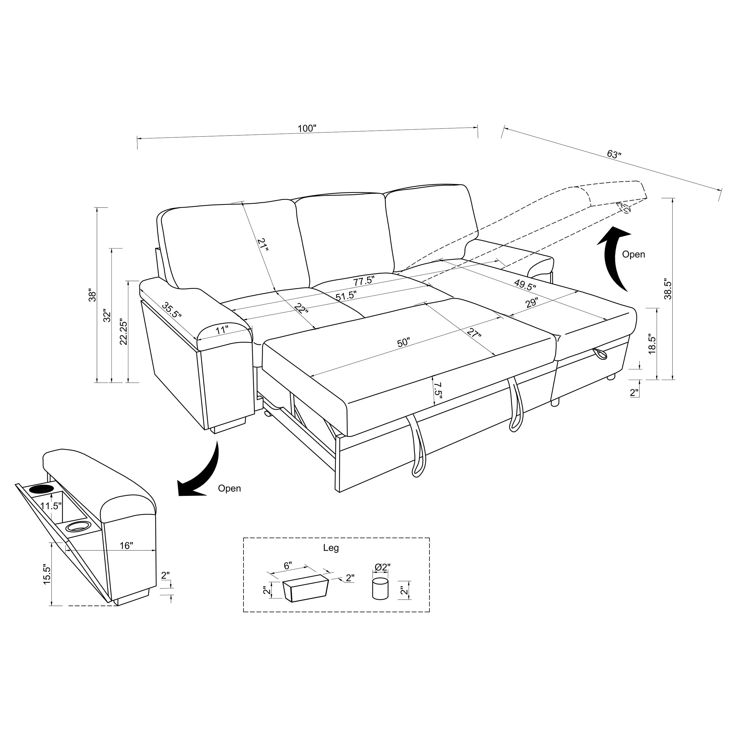 Demko Sleeper Sectional Sofa with Speaker and Storage Chaise Granite — view 20
