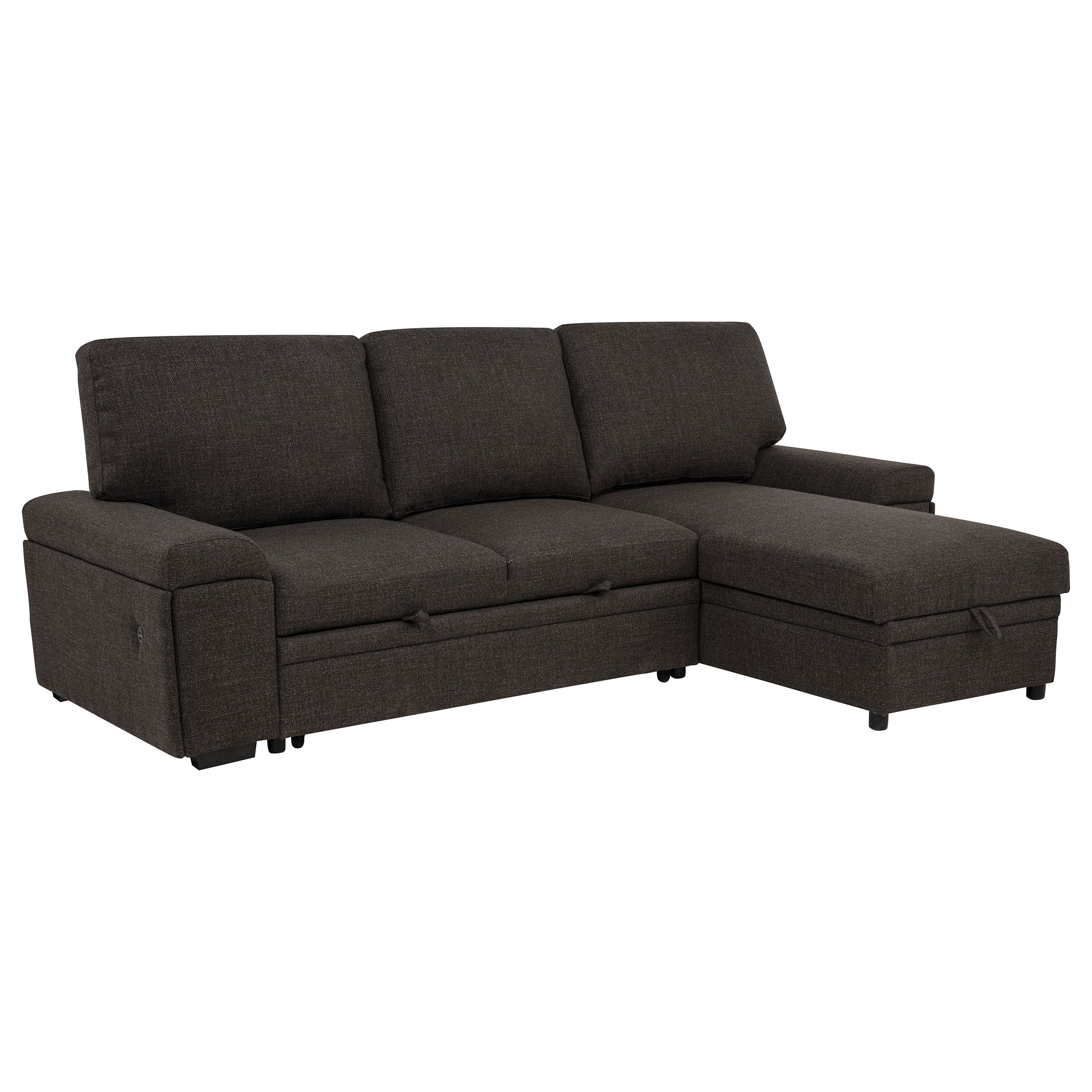 Demko Sleeper Sectional Sofa with Speaker and Storage Chaise Brown — view 1