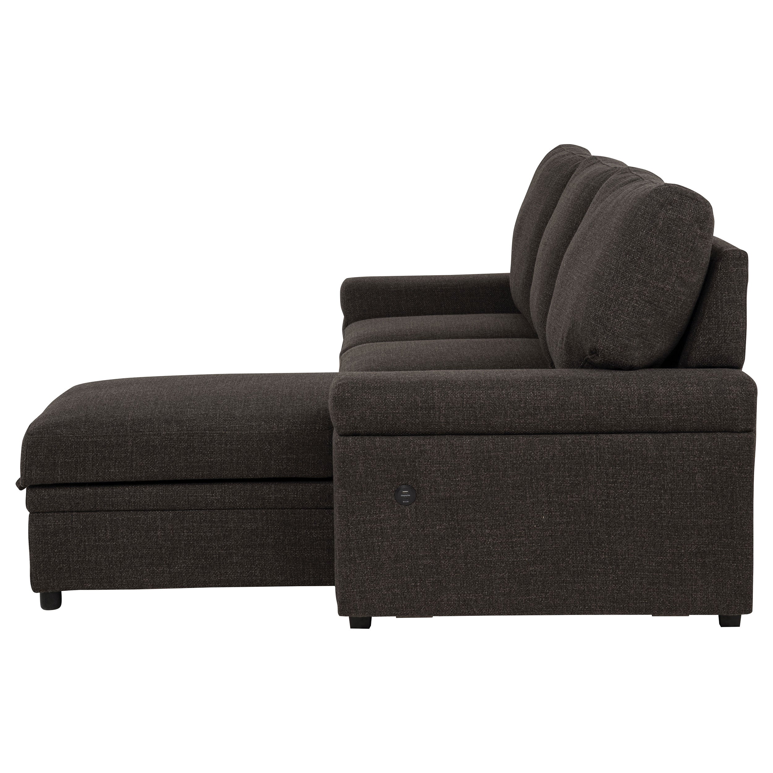 Demko Sleeper Sectional Sofa with Speaker and Storage Chaise Brown — view 13