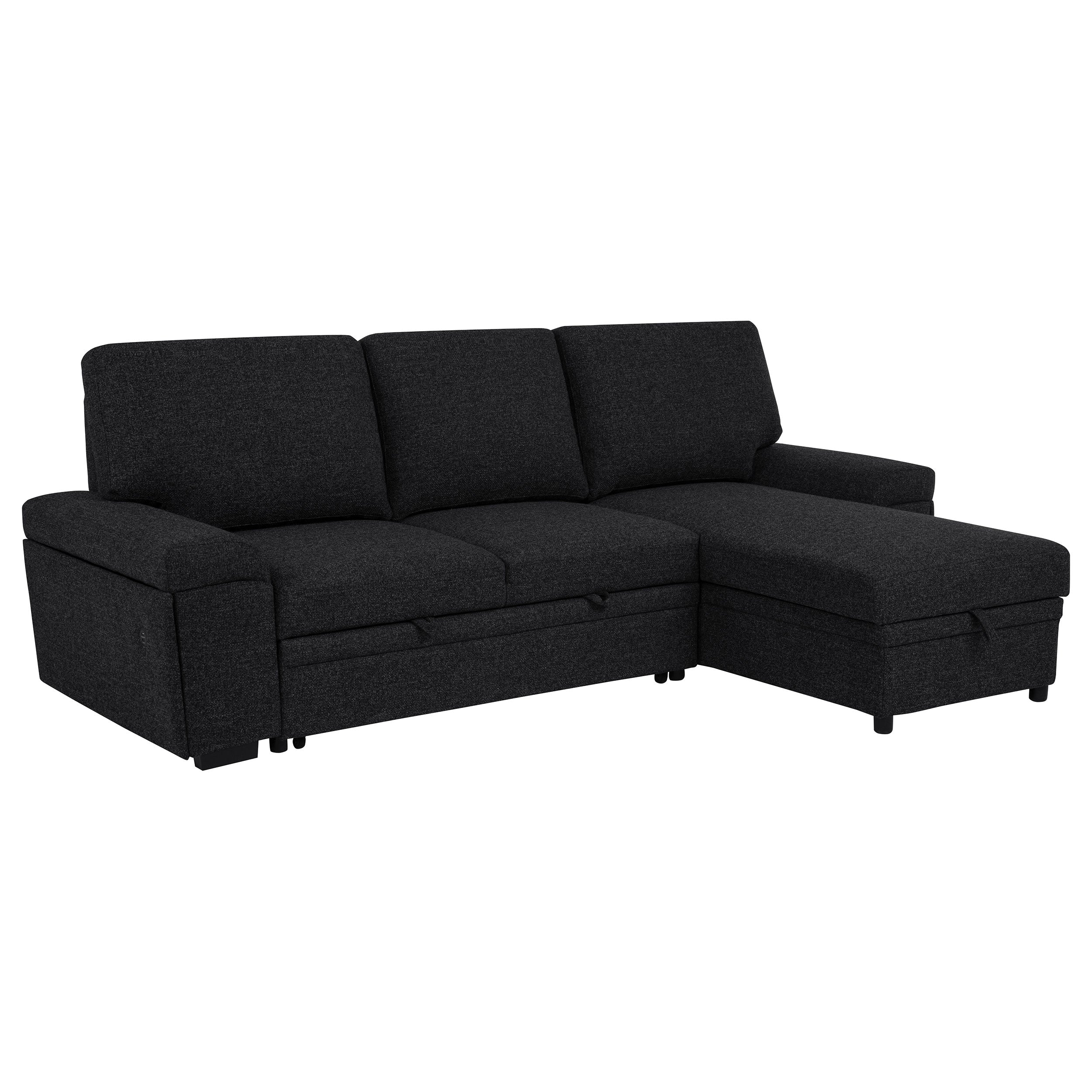 Demko Sleeper Sectional Sofa with Speaker and Storage Chaise Black — view 1