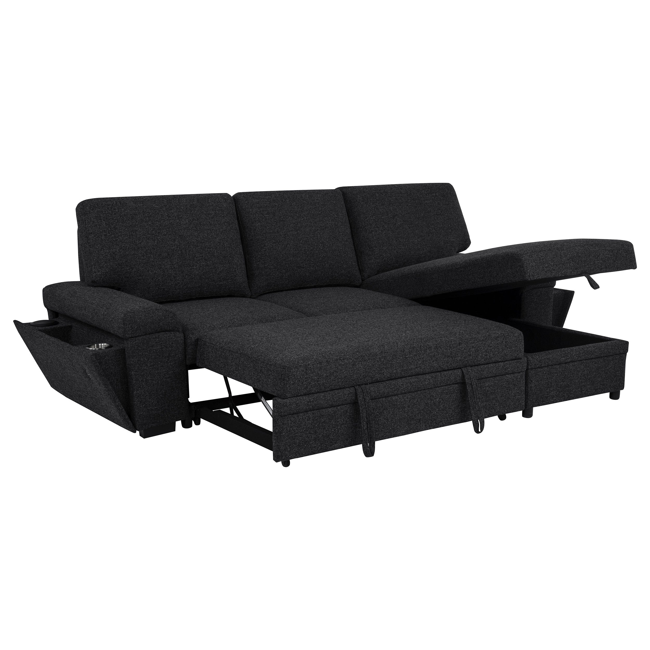 Demko Sleeper Sectional Sofa with Speaker and Storage Chaise Black — view 7
