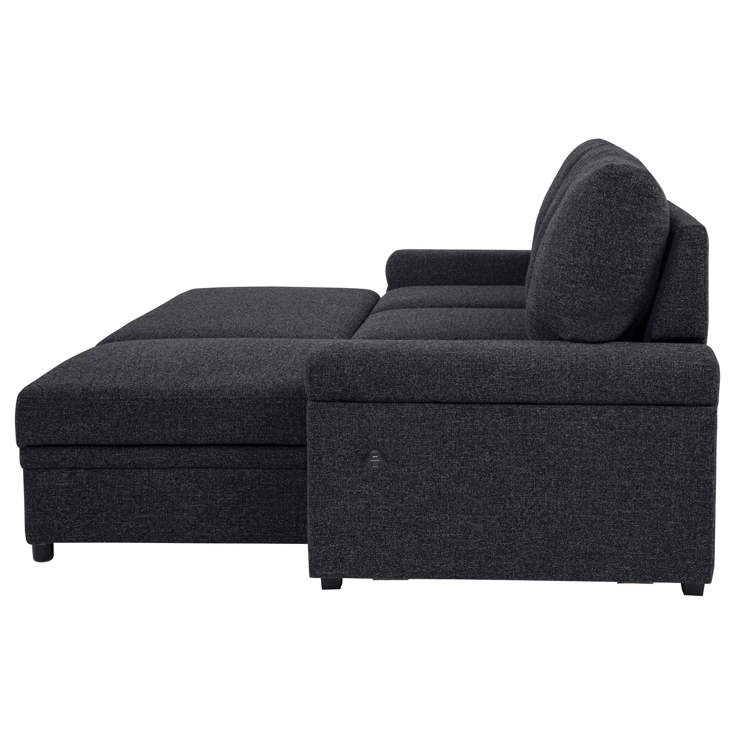 Demko Sleeper Sectional Sofa with Speaker and Storage Chaise Black — view 14