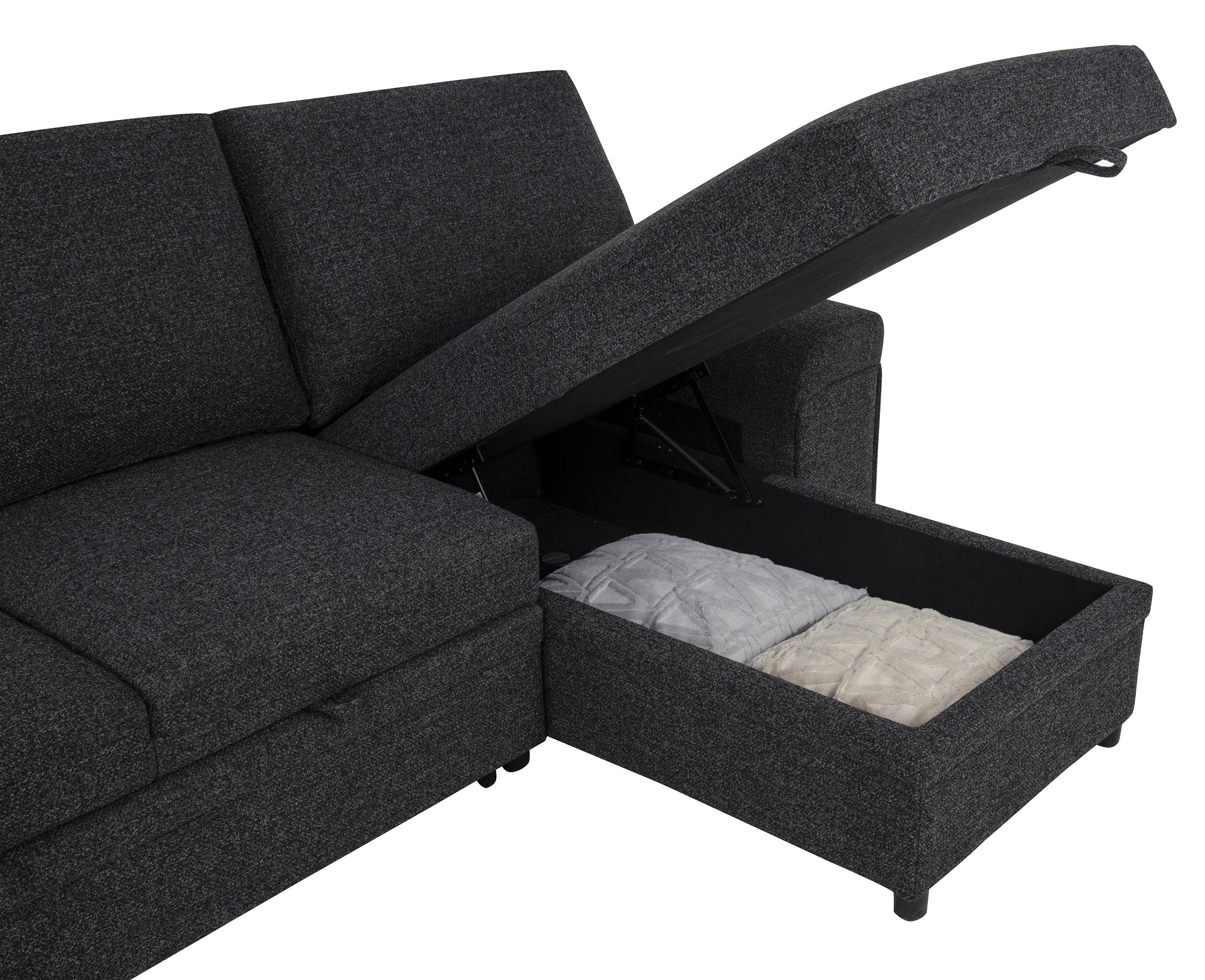 Demko Sleeper Sectional Sofa with Speaker and Storage Chaise Black — view 16