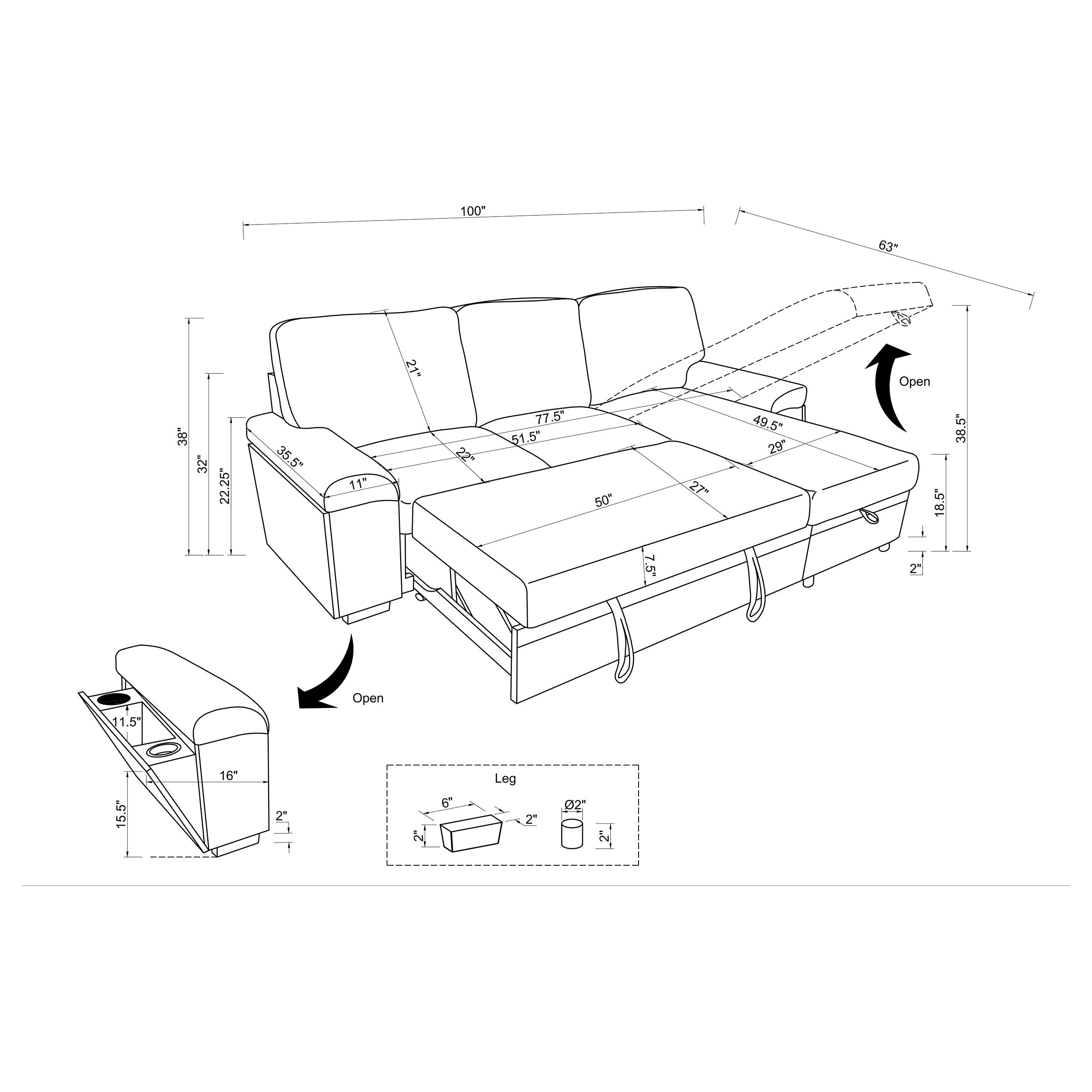 Demko Sleeper Sectional Sofa with Speaker and Storage Chaise Black — view 20