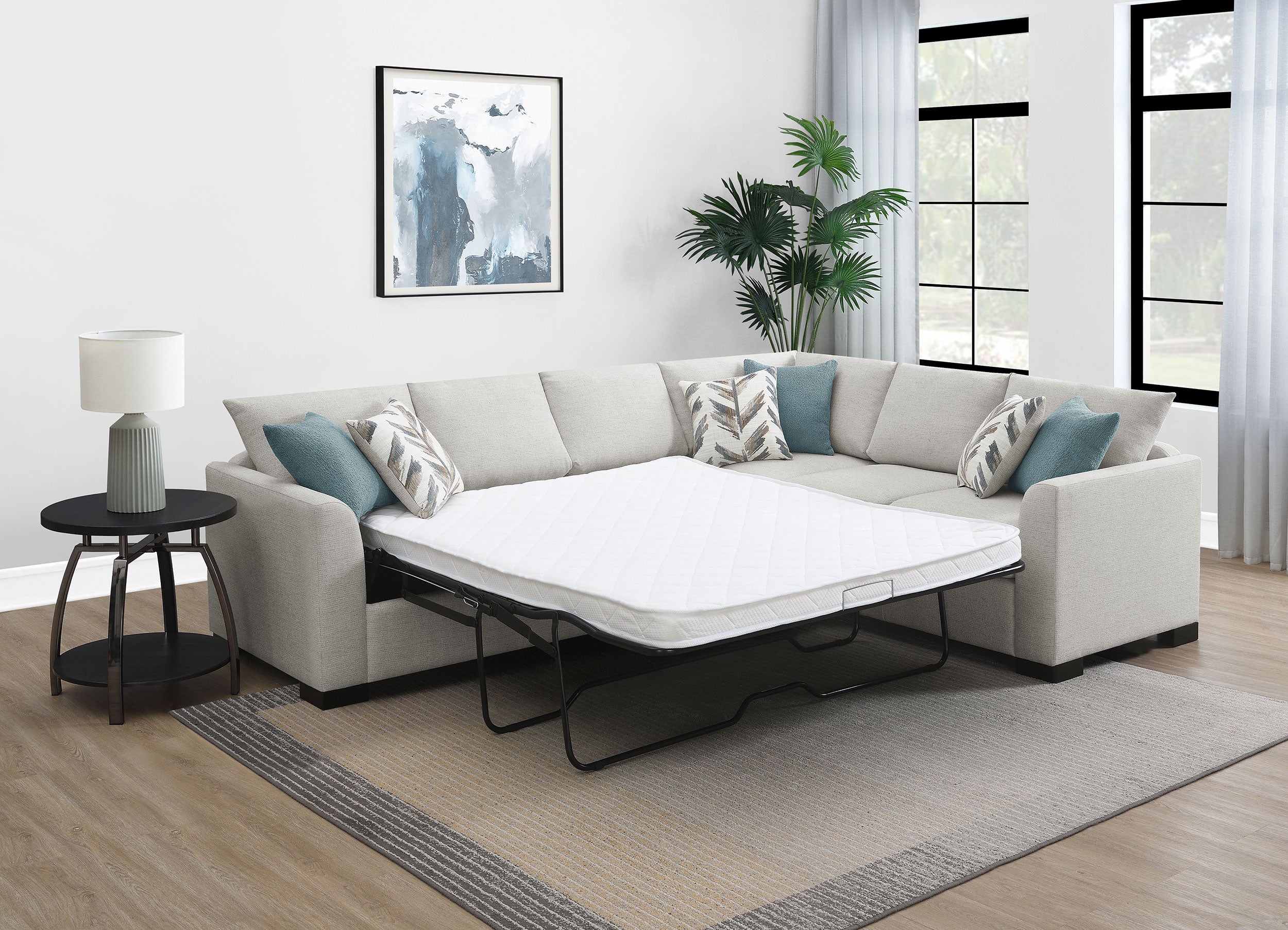 Ashford Chenille Upholstered Sleeper Sectional Sofa Greige — view 3