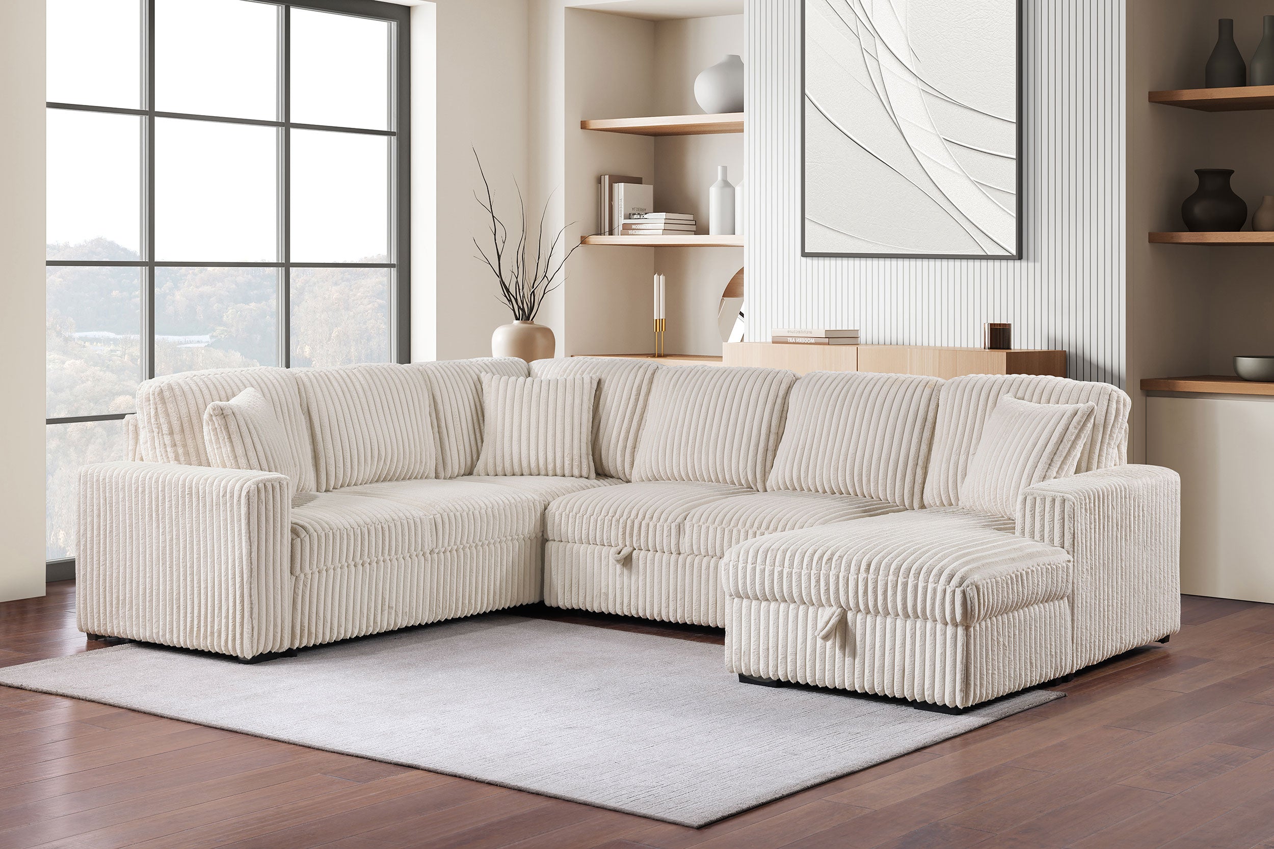 Devonshire Sleeper Sectional Sofa Storage Chaise Camel — view 2