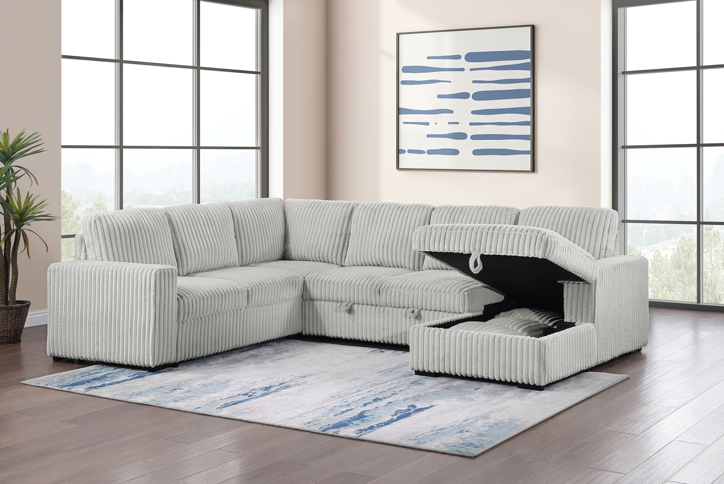 Devonshire Sleeper Sectional Sofa Storage Chaise Grey — view 3