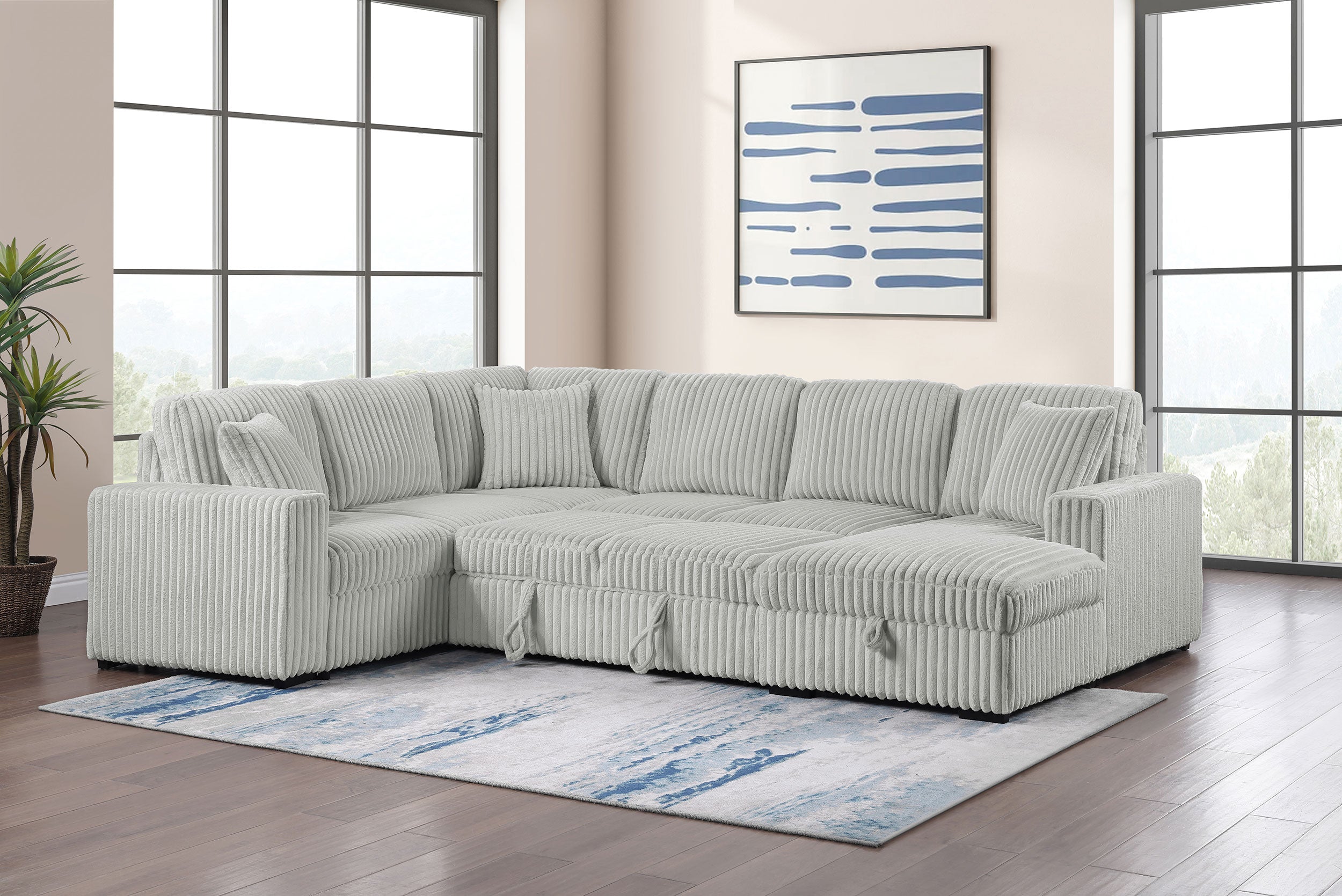 Devonshire Sleeper Sectional Sofa Storage Chaise Grey — view 4
