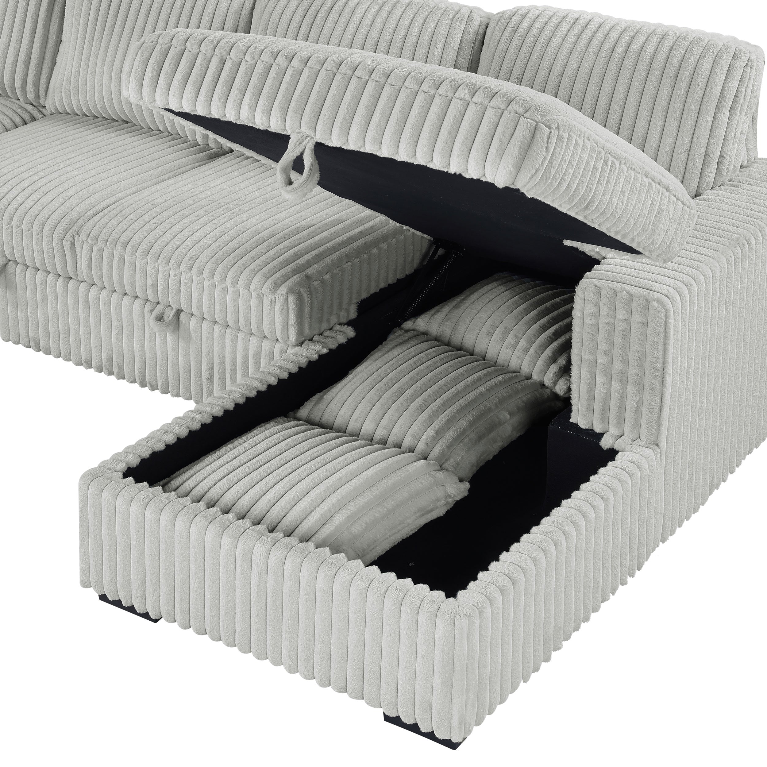 Devonshire Sleeper Sectional Sofa Storage Chaise Grey — view 16