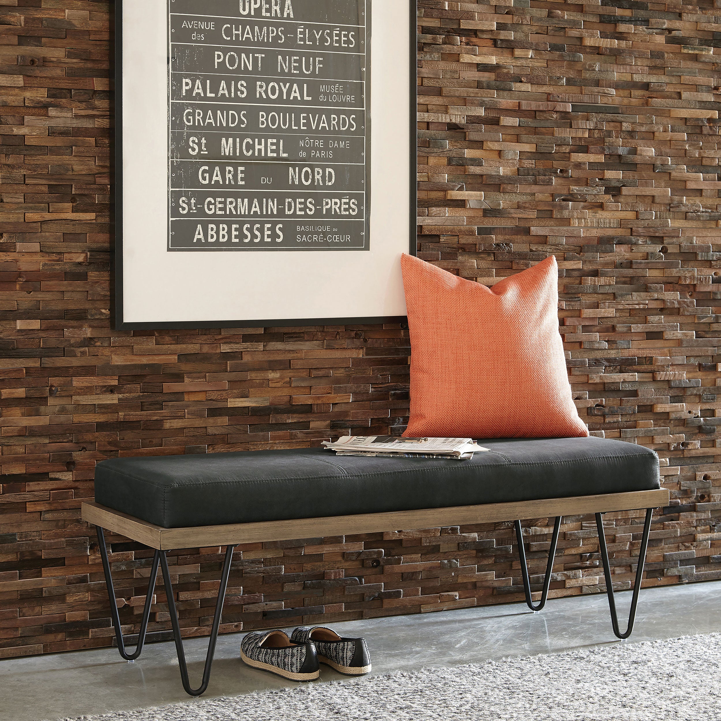 Chad Denim Upholstered Accent Bench Dark Blue — view 2