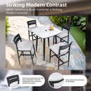 Modern Outdoor Patio Bar Set, Rounded Square Table & Bar Chairs, Non Rust Frame, Tapered Legs, Sunbrella Cushion