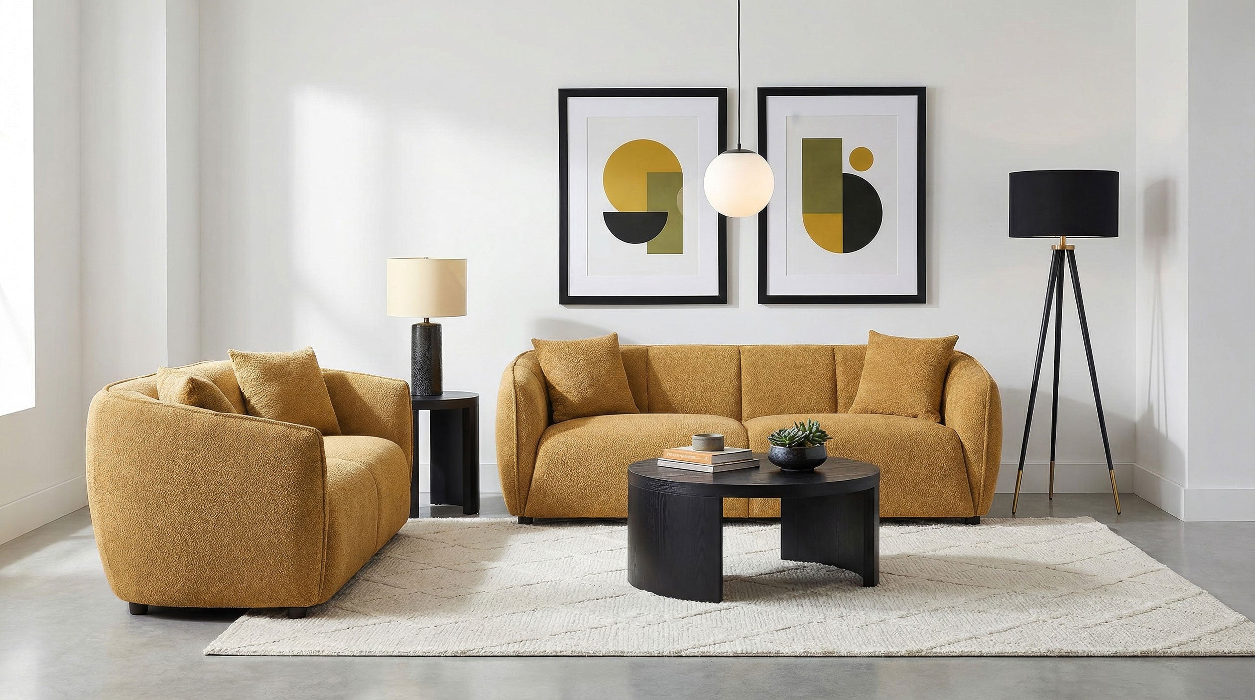 Aleisha 2-piece Fabric Upholstered Sofa Set Mustard Yellow — view 2