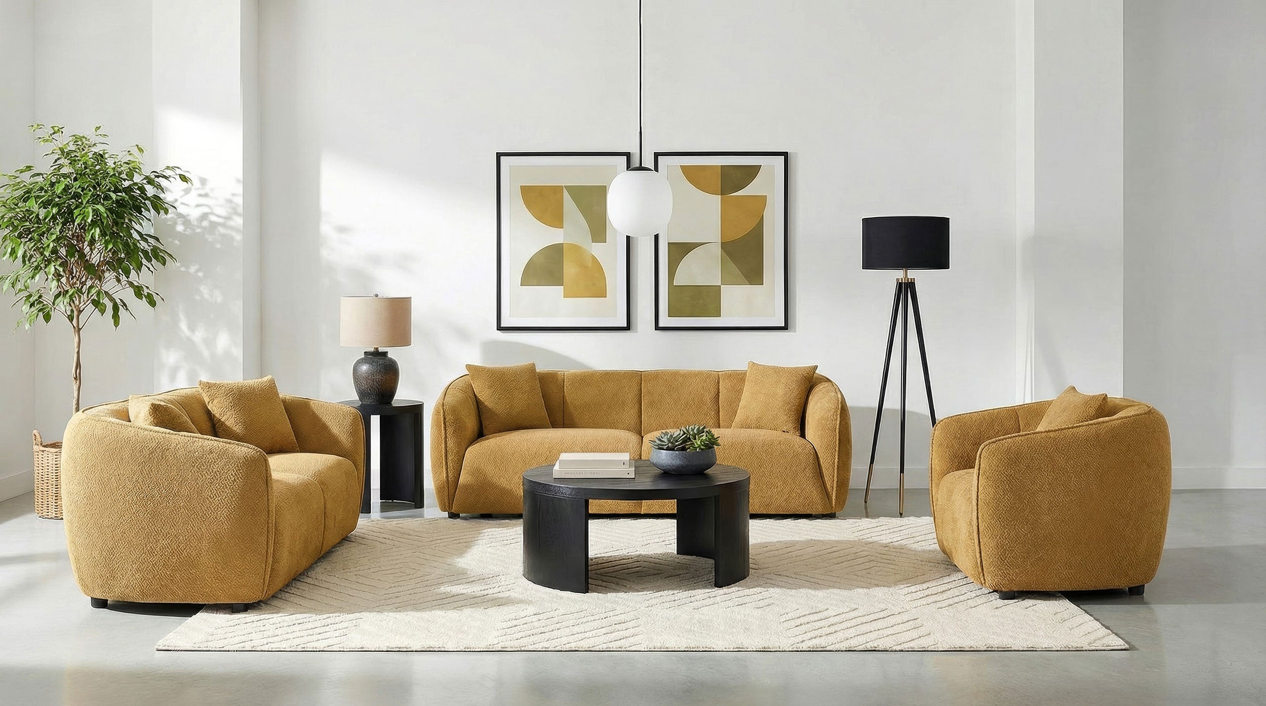 Aleisha 3-piece Fabric Upholstered Sofa Set Mustard Yellow — view 2