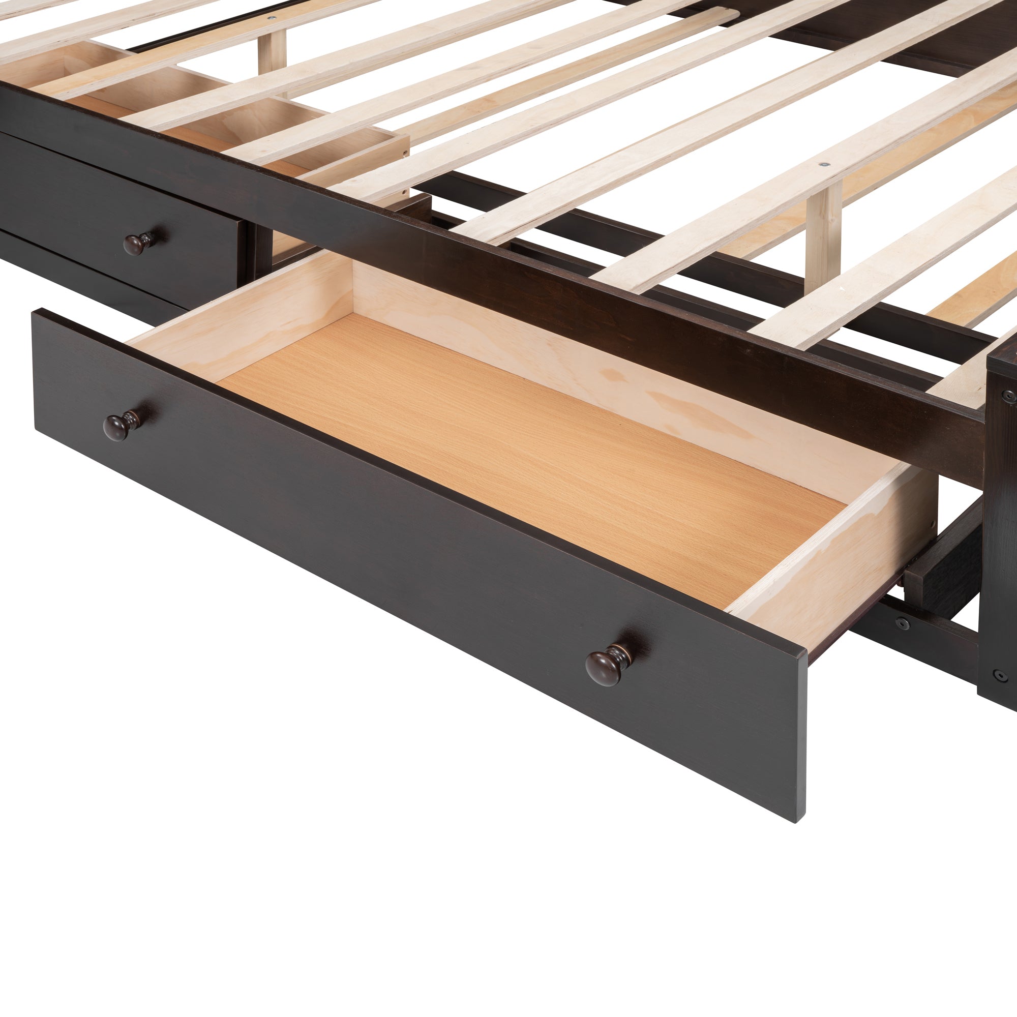 Queen Size Wooden Bed With All-in-One Cabinet, Shelf and Sockets, Espresso - Atlantic Fine Furniture Melbourne FL