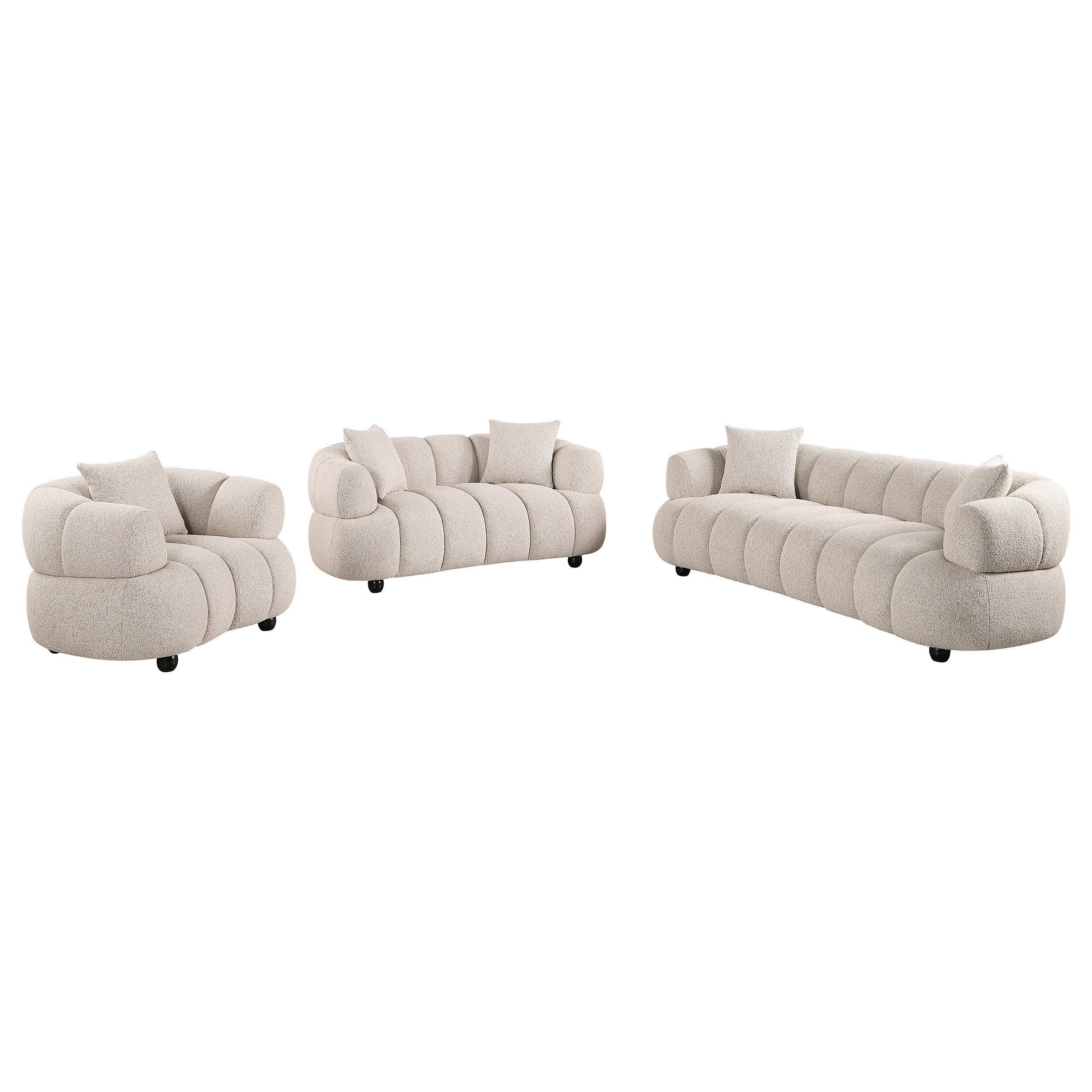 Whitney Contemporary Channel Tufted Woven Fabric Upholstered Sofa Set — view 1