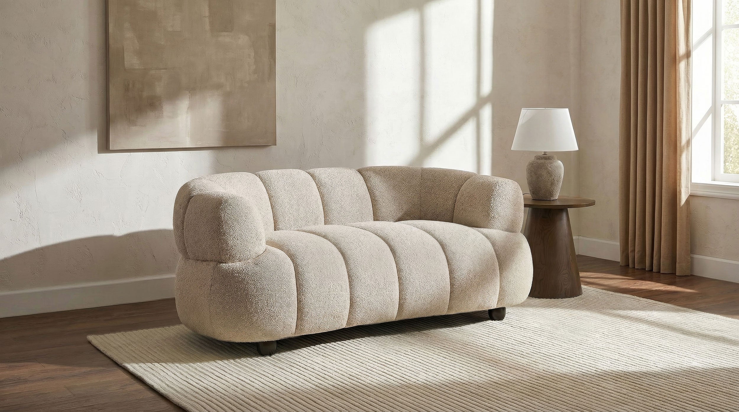 Whitney Contemporary Channel Tufted Woven Fabric Upholstered Loveseat — view 2