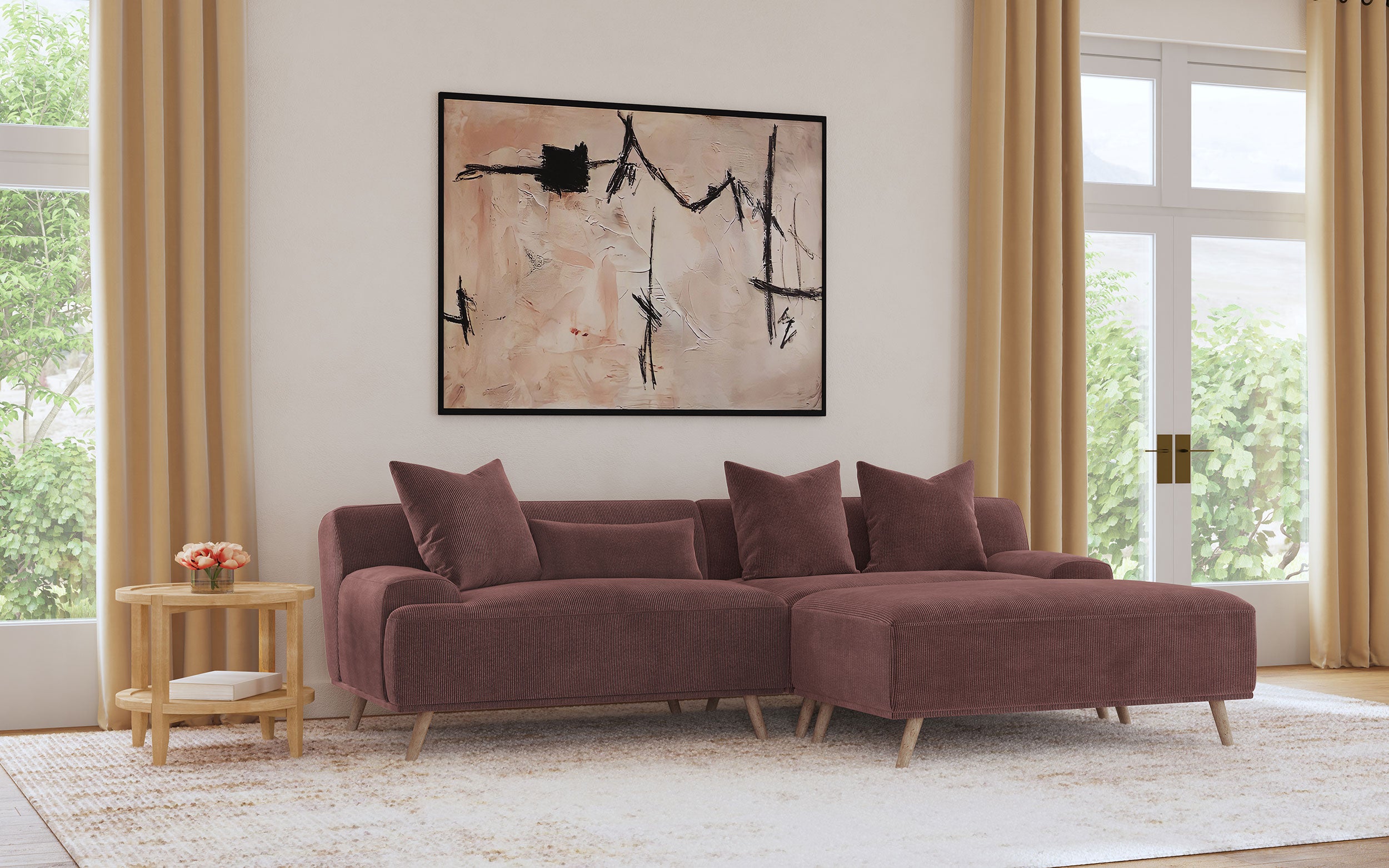 Elizabeth Corduroy Upholstered Extra Long Sofa Wine Red — view 11