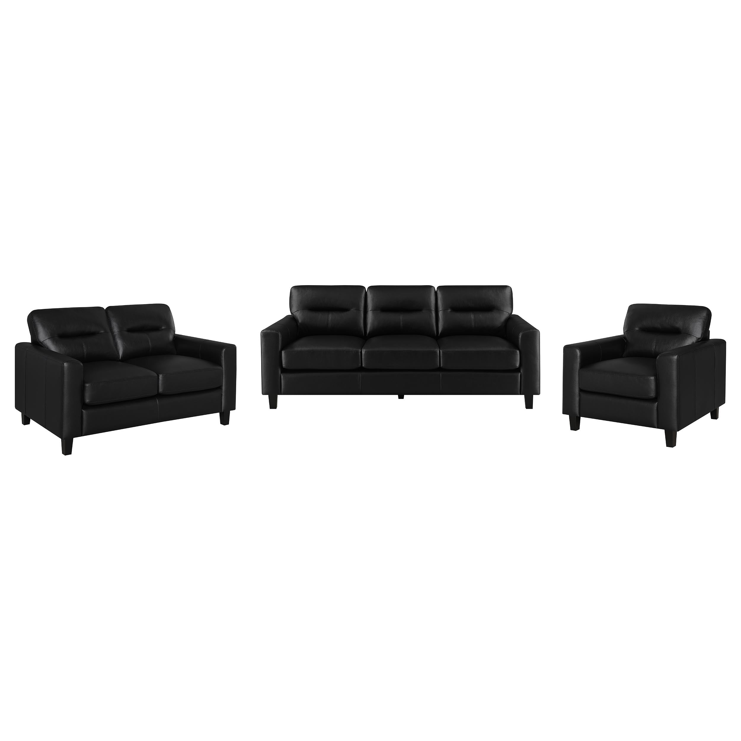 Scotland 3-piece Faux Leather Upholstered Sofa Set Black — view 2