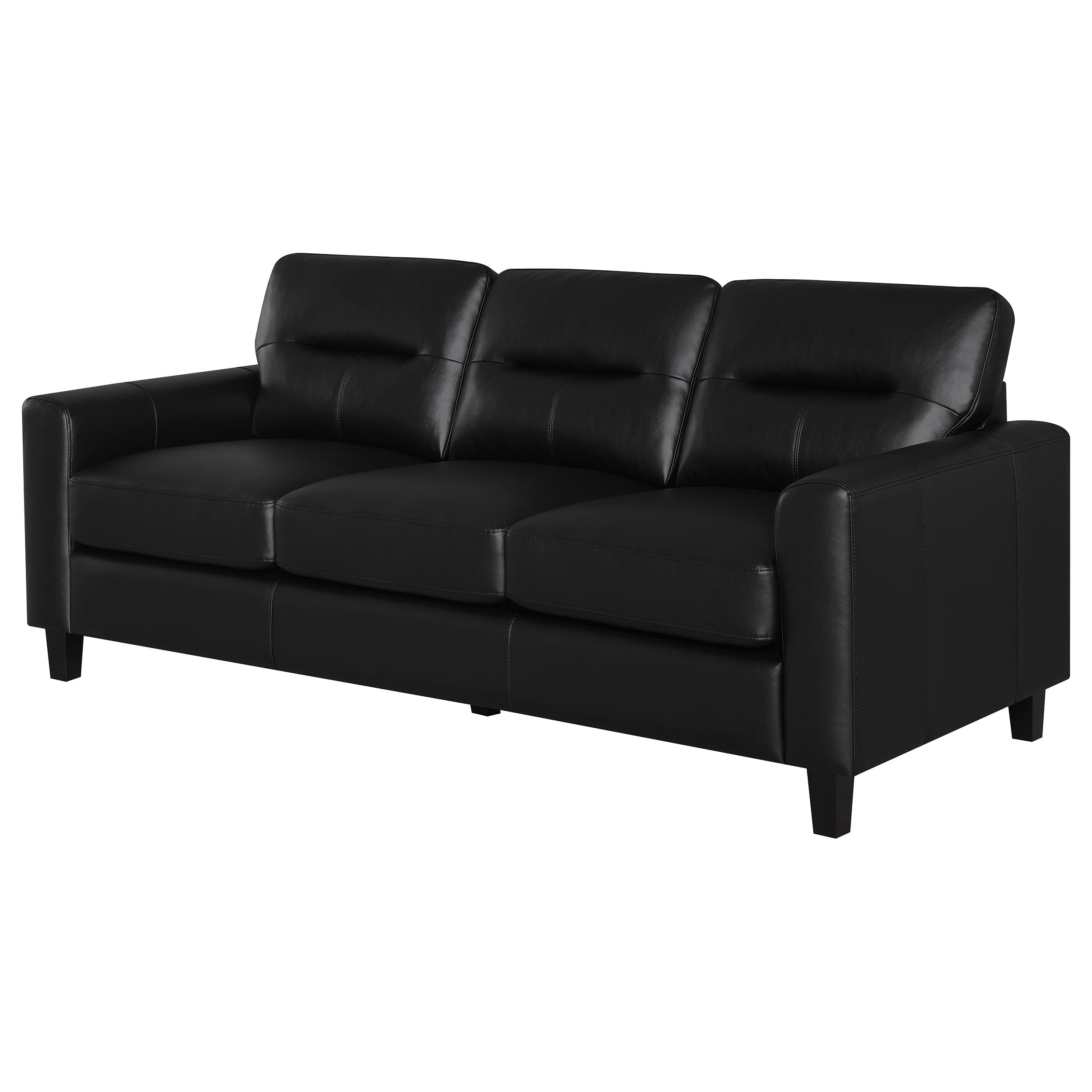 Scotland Faux Leather Upholstered Track Arm Sofa Black — view 4