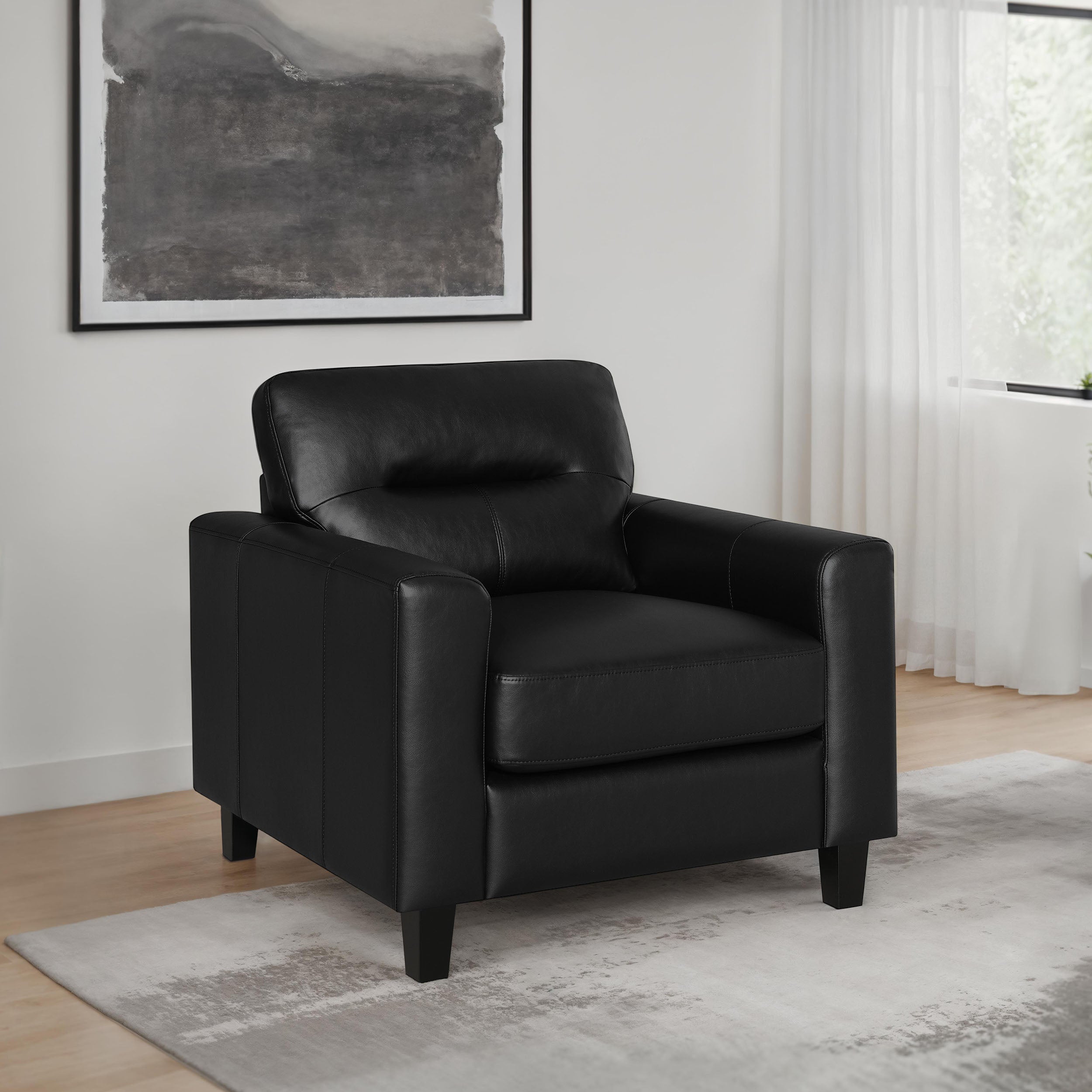 Scotland Faux Leather Upholstered Track Arm Chair Black — view 2