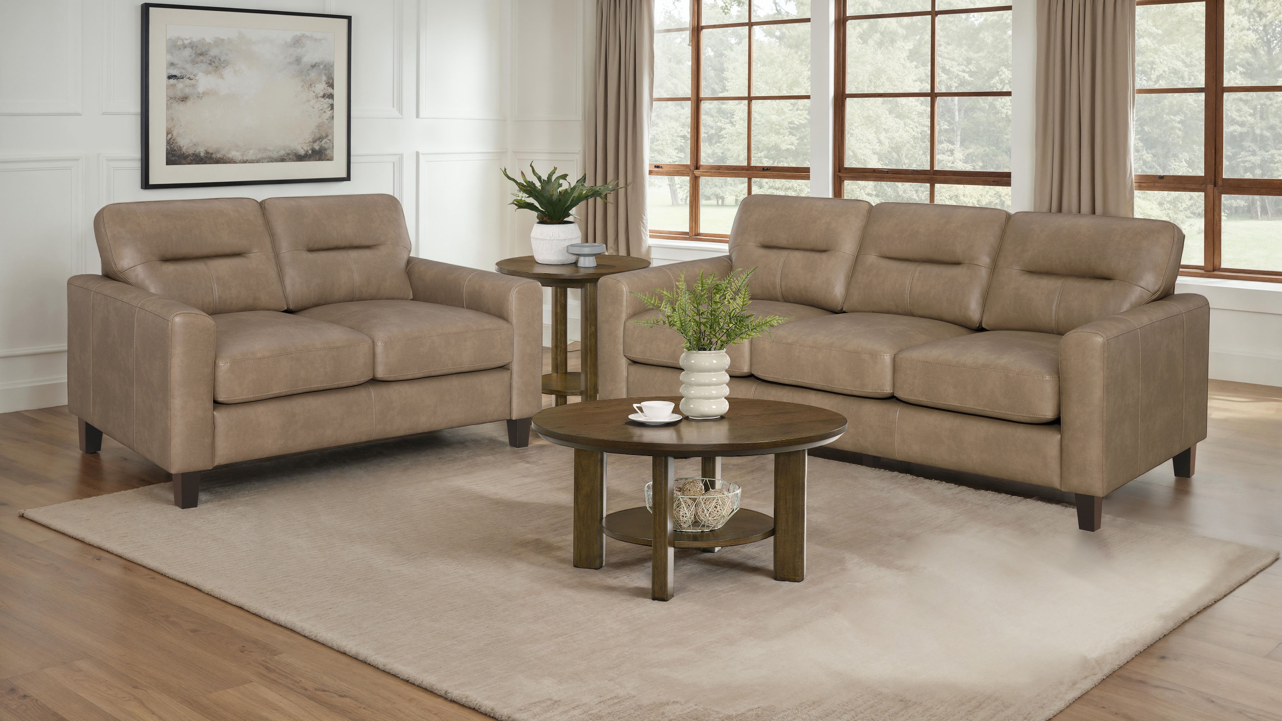 Scotland 2-piece Faux Leather Upholstered Sofa Set Brown — view 2