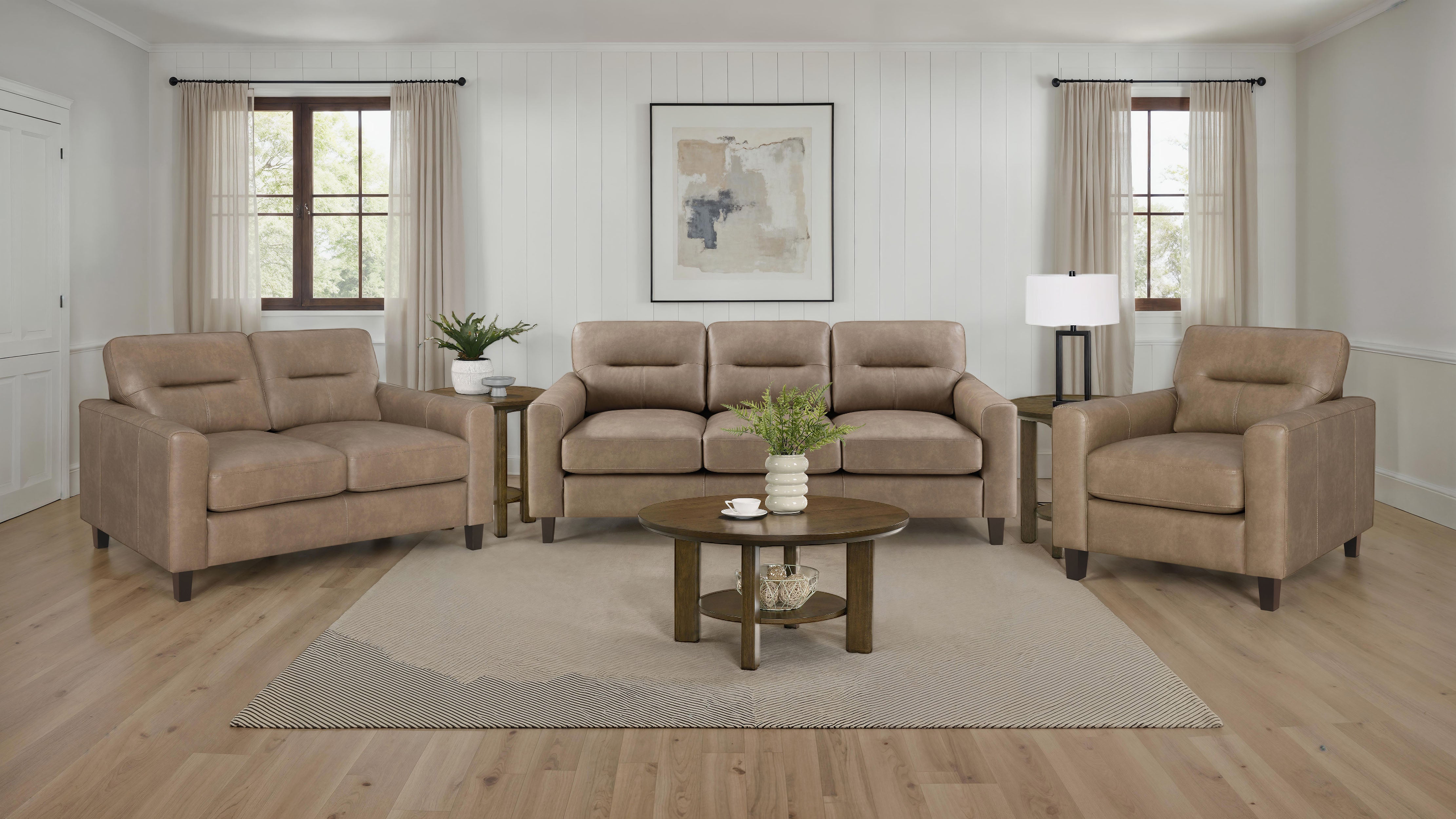 Scotland 3-piece Faux Leather Upholstered Sofa Set Brown — view 1