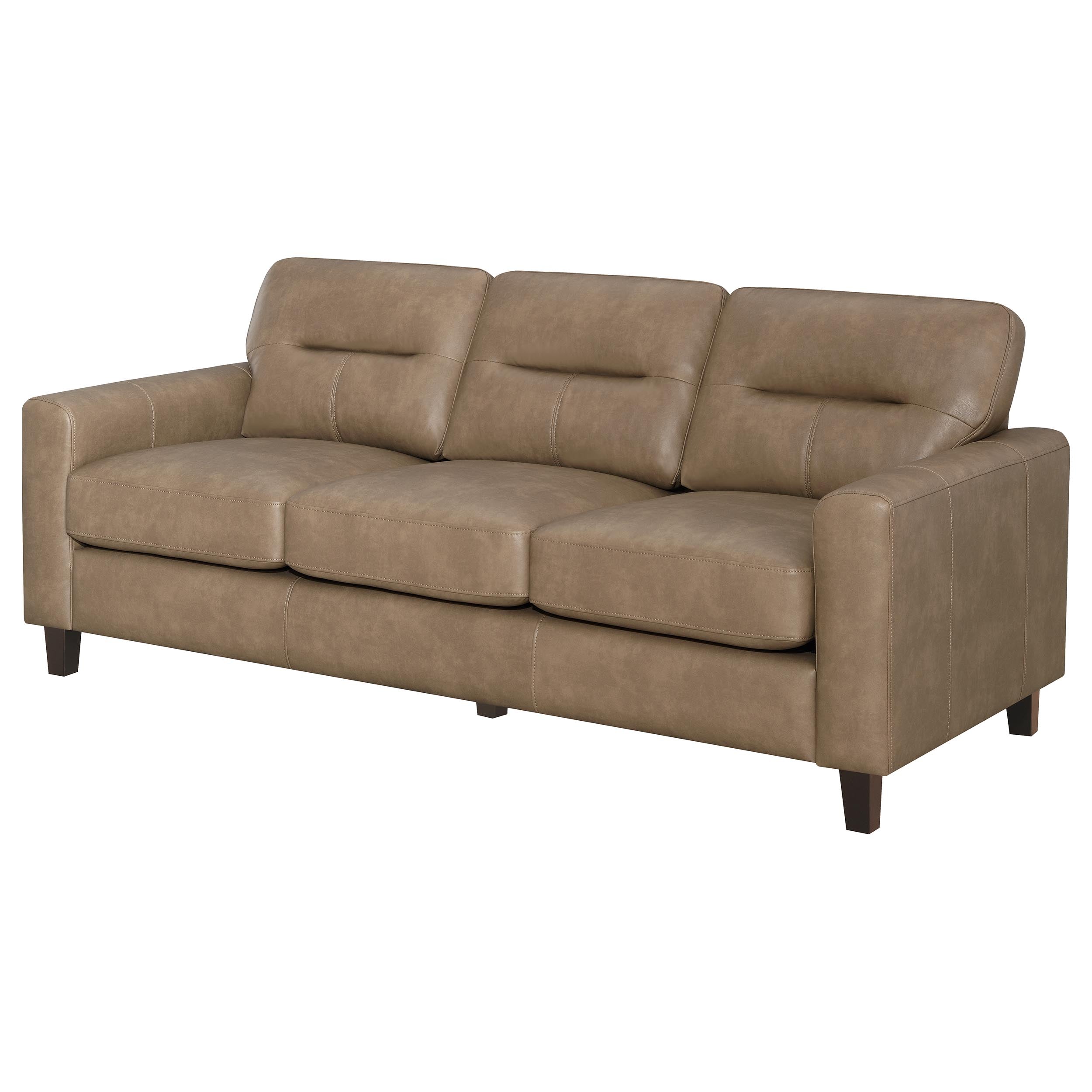 Scotland Faux Leather Upholstered Track Arm Sofa Brown — view 4