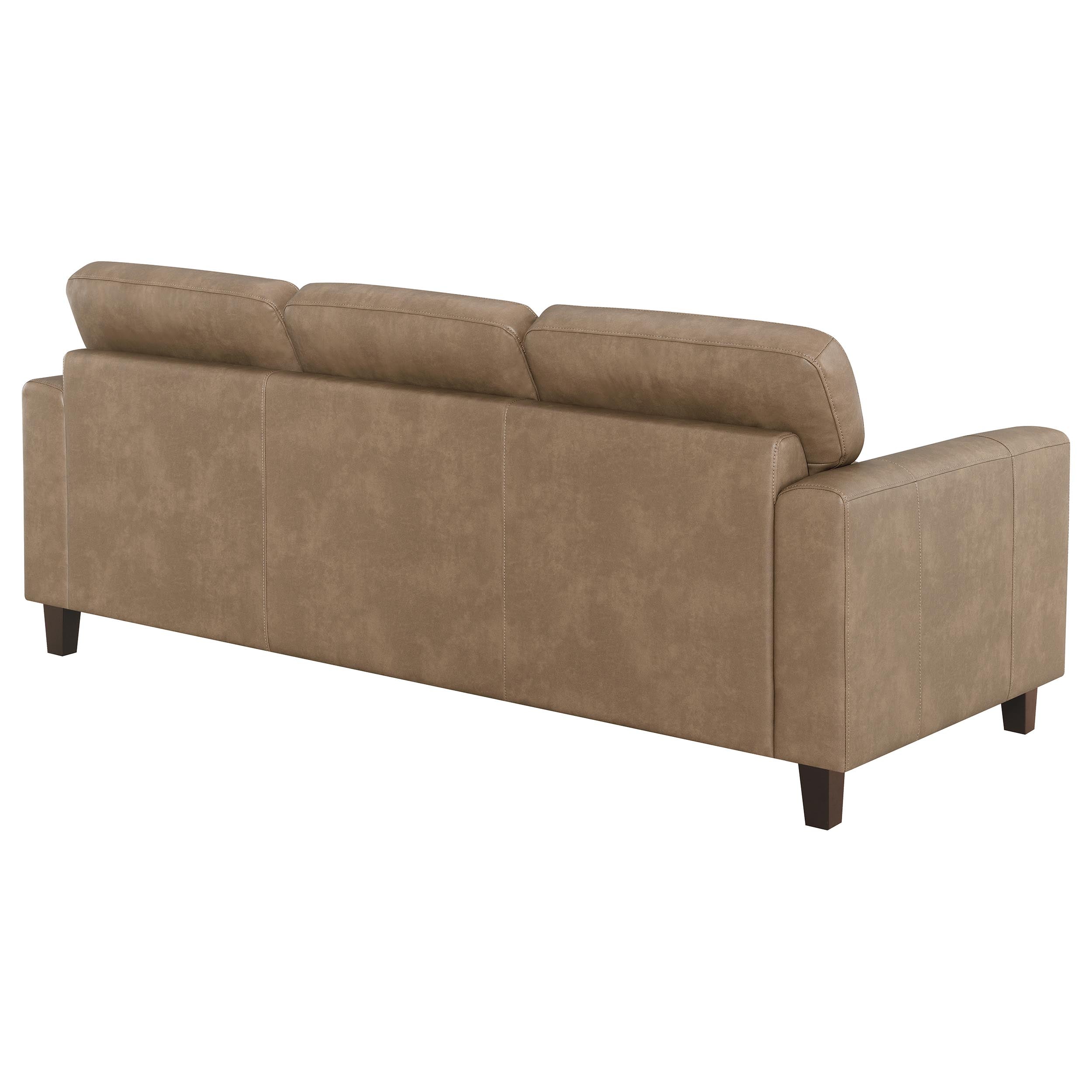 Scotland Faux Leather Upholstered Track Arm Sofa Brown — view 7