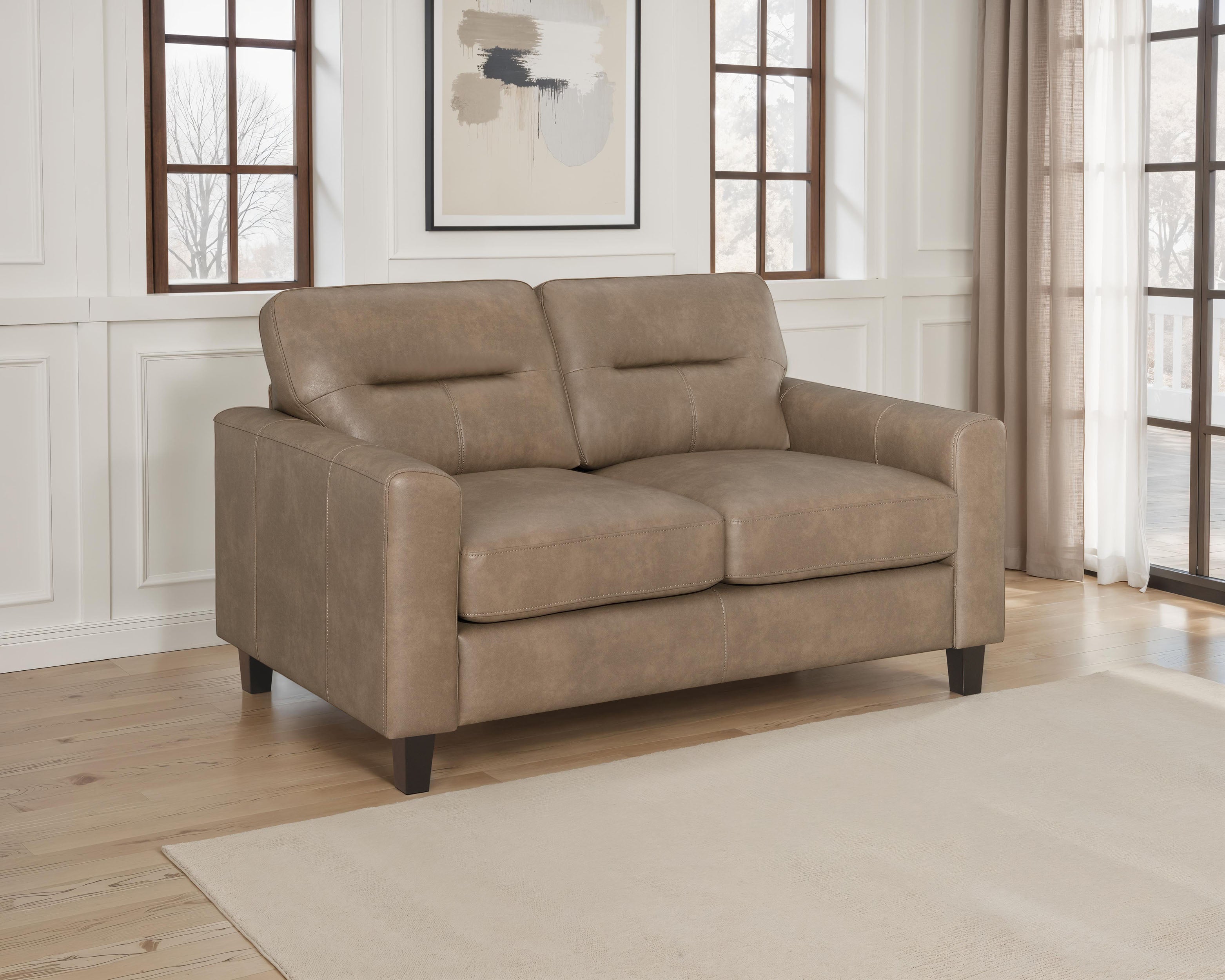 Scotland Faux Leather Upholstered Track Arm Loveseat Brown — view 2