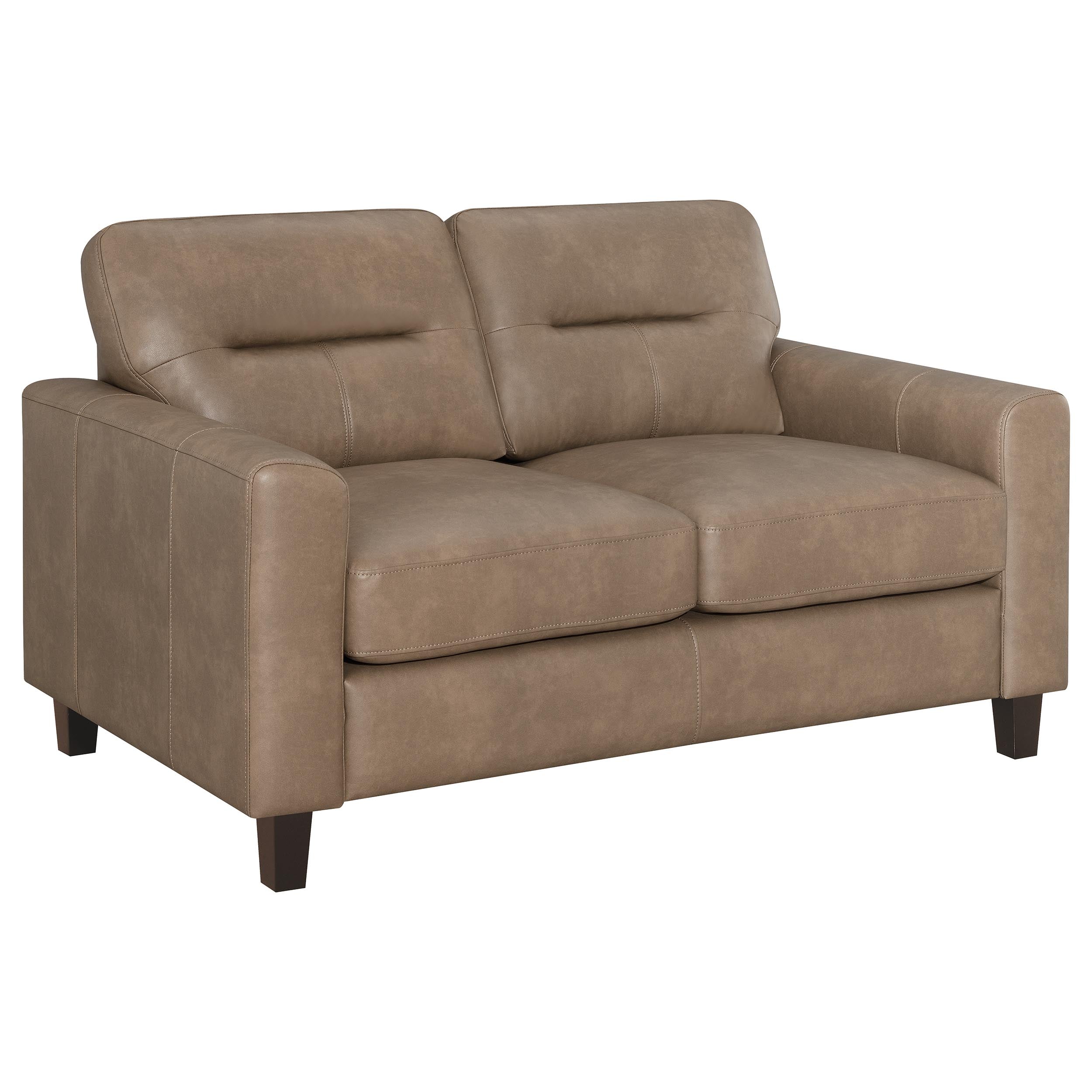 Scotland Faux Leather Upholstered Track Arm Loveseat Brown — view 1