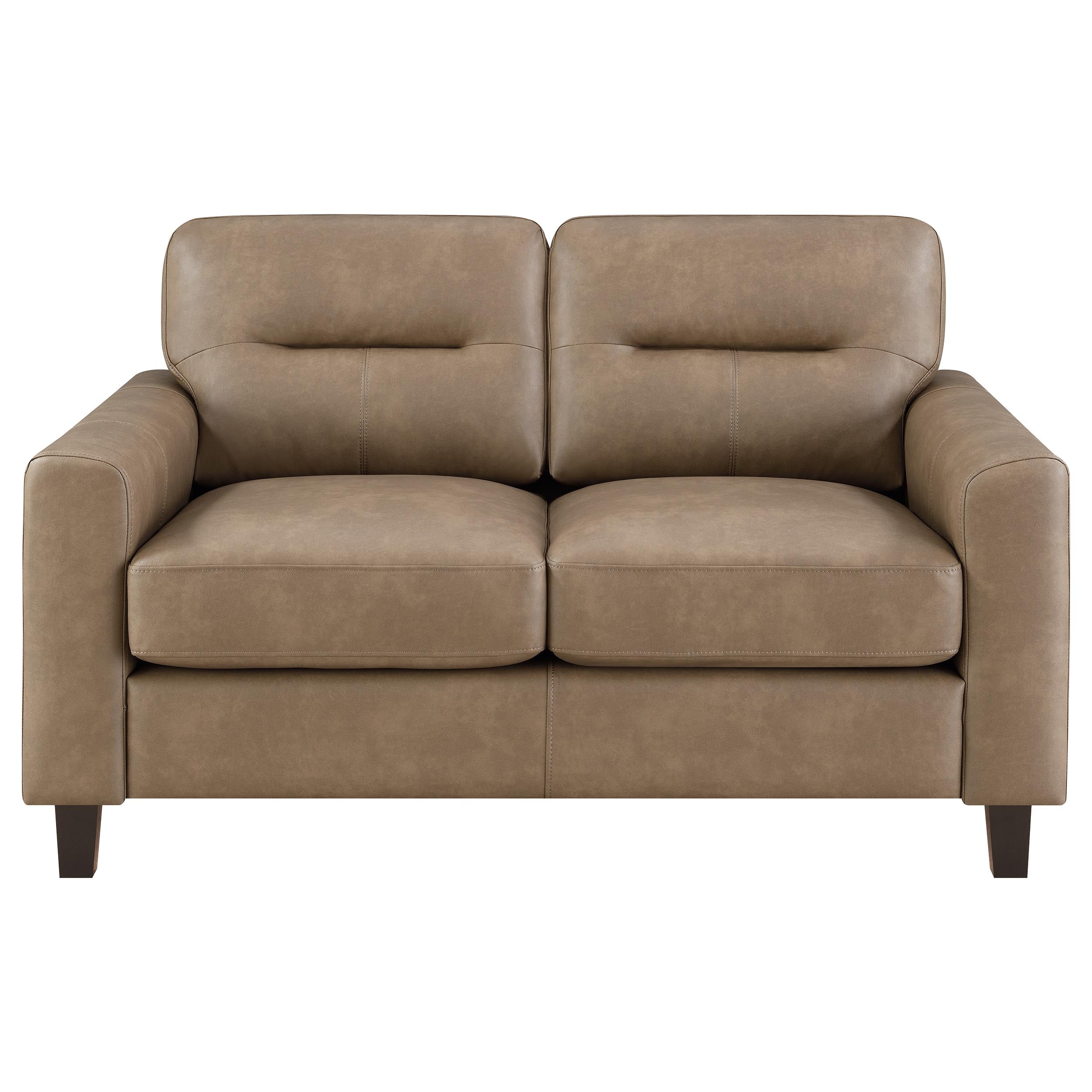 Scotland Faux Leather Upholstered Track Arm Loveseat Brown — view 3