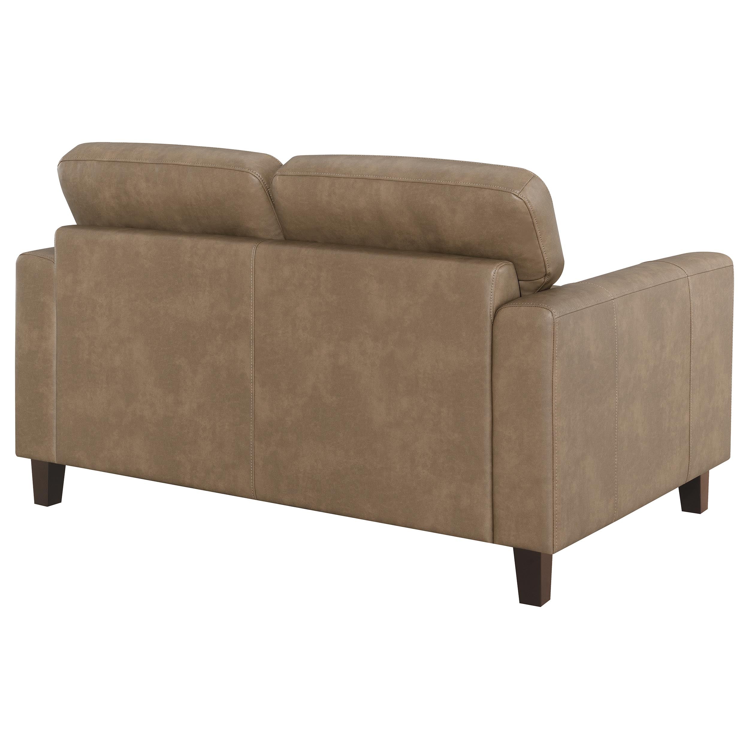 Scotland Faux Leather Upholstered Track Arm Loveseat Brown — view 7